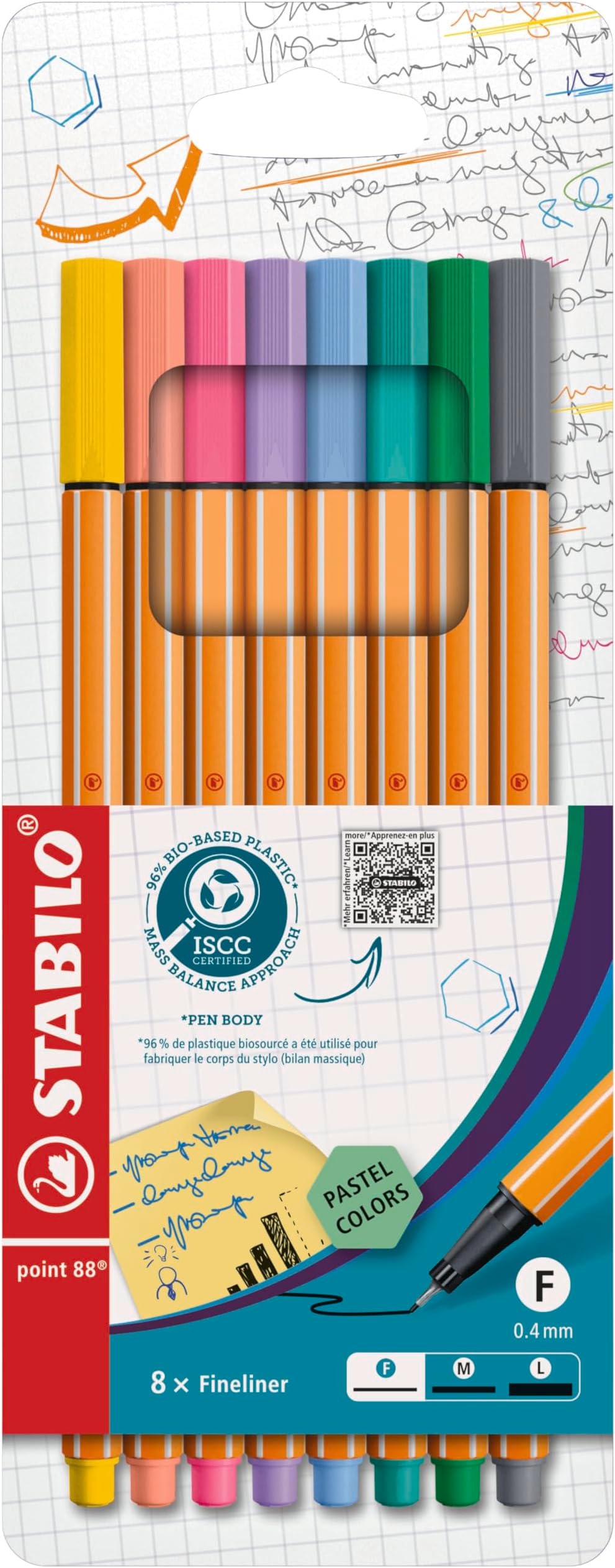 Stabilo Point 88 Fineliner Pen 8-Piece Pack, Assorted Pastel Shades