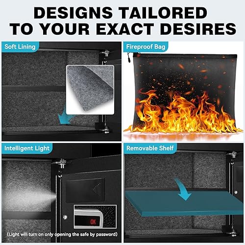 Miniatura 4 de Caja fuerte de 2.5 pies cúbicos, caja fuerte para el hogar con bolsa impermeable ignífuga, caja de seguridad antirrobo con teclado digital, sistema