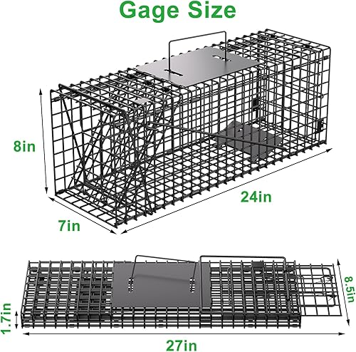 Miniatura 2 de VASALAID Jaula de trampa para animales vivos, 32 x 12 x 12.5 pulgadas, captura y liberación, jaula de trampa viva humana para interiores y