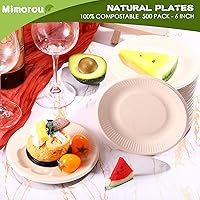 Vista 6 de Mimorou 500 platos de papel 100% compostables a granel, platos de papel desechables de caña de azúcar, color marrón, a granel, pequeños, postres