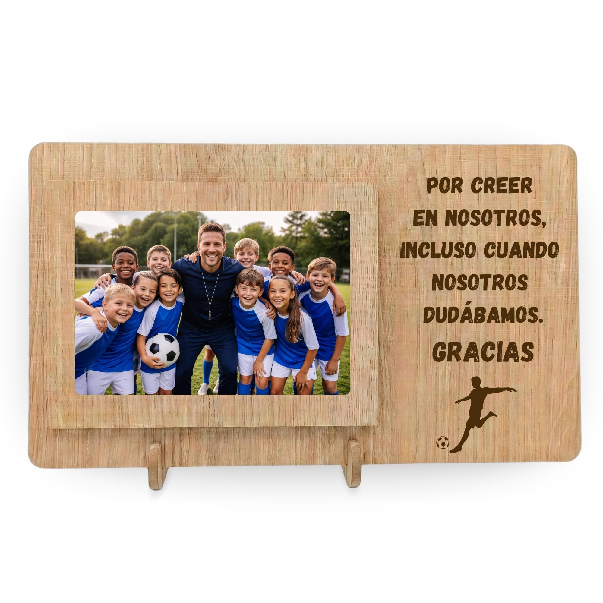 Marco de fotos entrenador fútbol regalo fin de temporada para equipo infantil con frase de agradecimiento y foto 10x15, detalle original fin de curso - 30 x 17,5 cm (futbol)