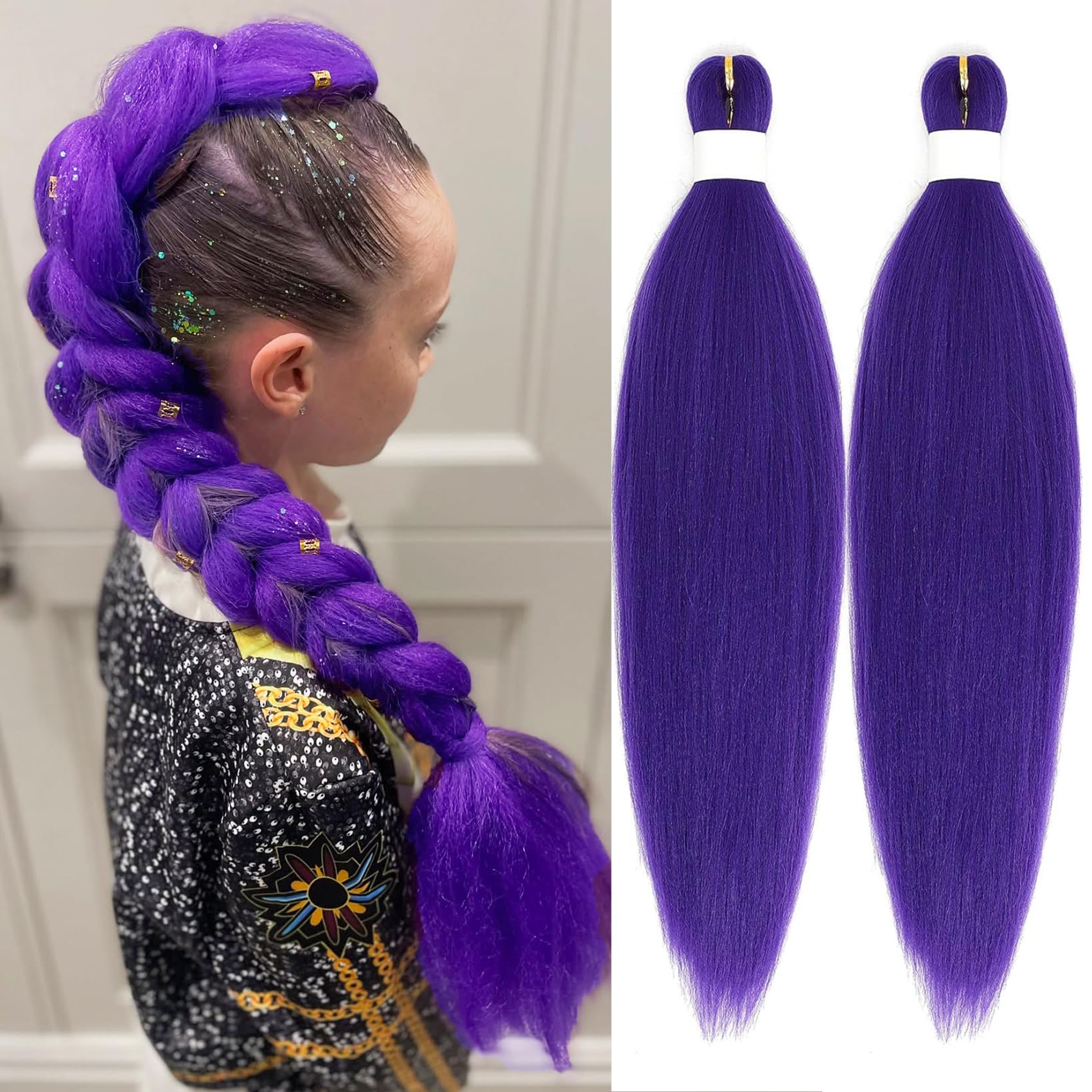 Long Purple Braiding Hair 30 Inch Pre Stretched Synthetic Braiding Hair Extensions for Braids Rumi Purple Hair Extensions Yaki Texture for Stage Party Halloween Costume Cosplay 2 Packs 30 Inch(pack of 2) purple