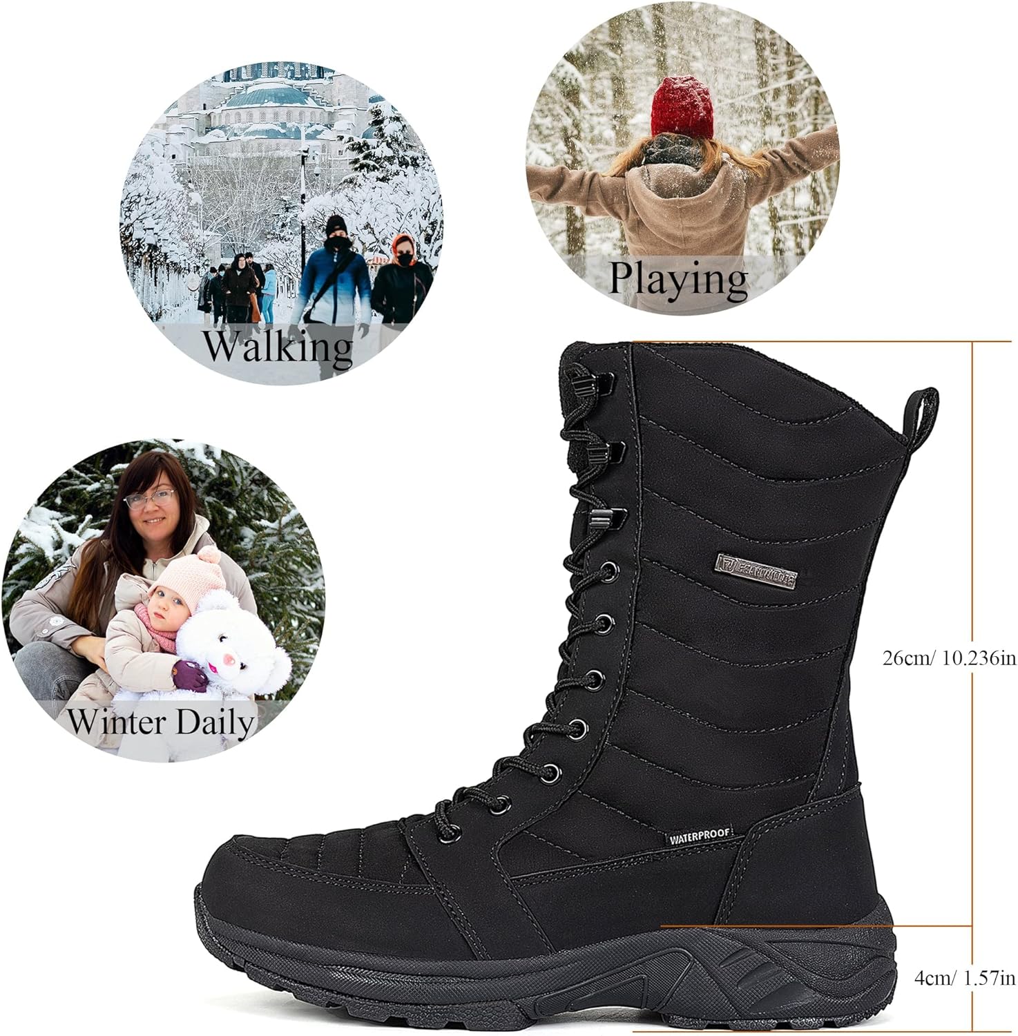 Miniatura 6 de Botas de nieve impermeables para mujer, con forro de piel cálida, botas de senderismo de invierno, antideslizantes, para exteriores, zapatos de