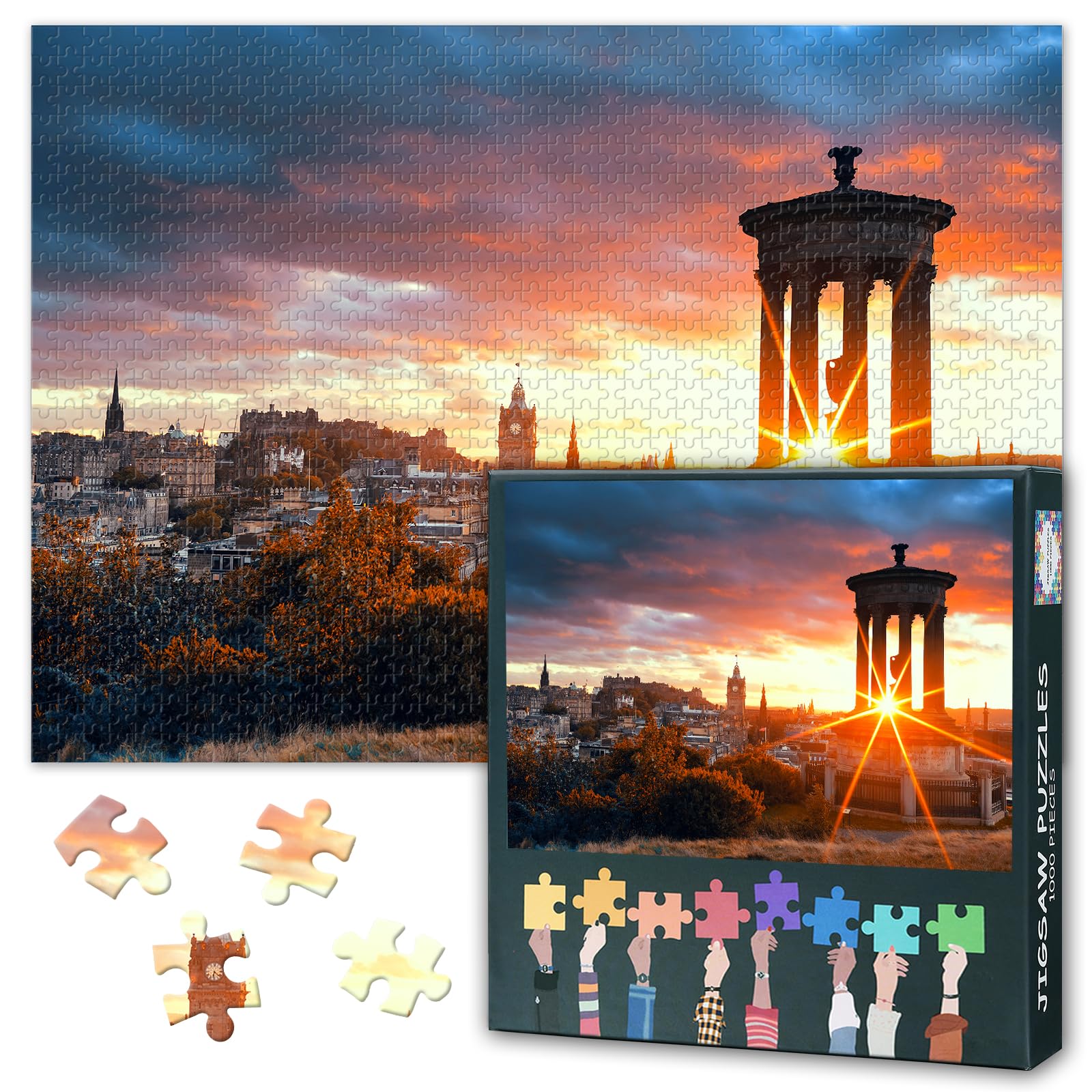 Collectible Jigsaw Puzzles - Edinburgh City Sunset viewed from Calton Hill Skyline Cityscape, 50x70cm Challenging Puzzles for Adults, Puzzle Home Decor & Family Board Games