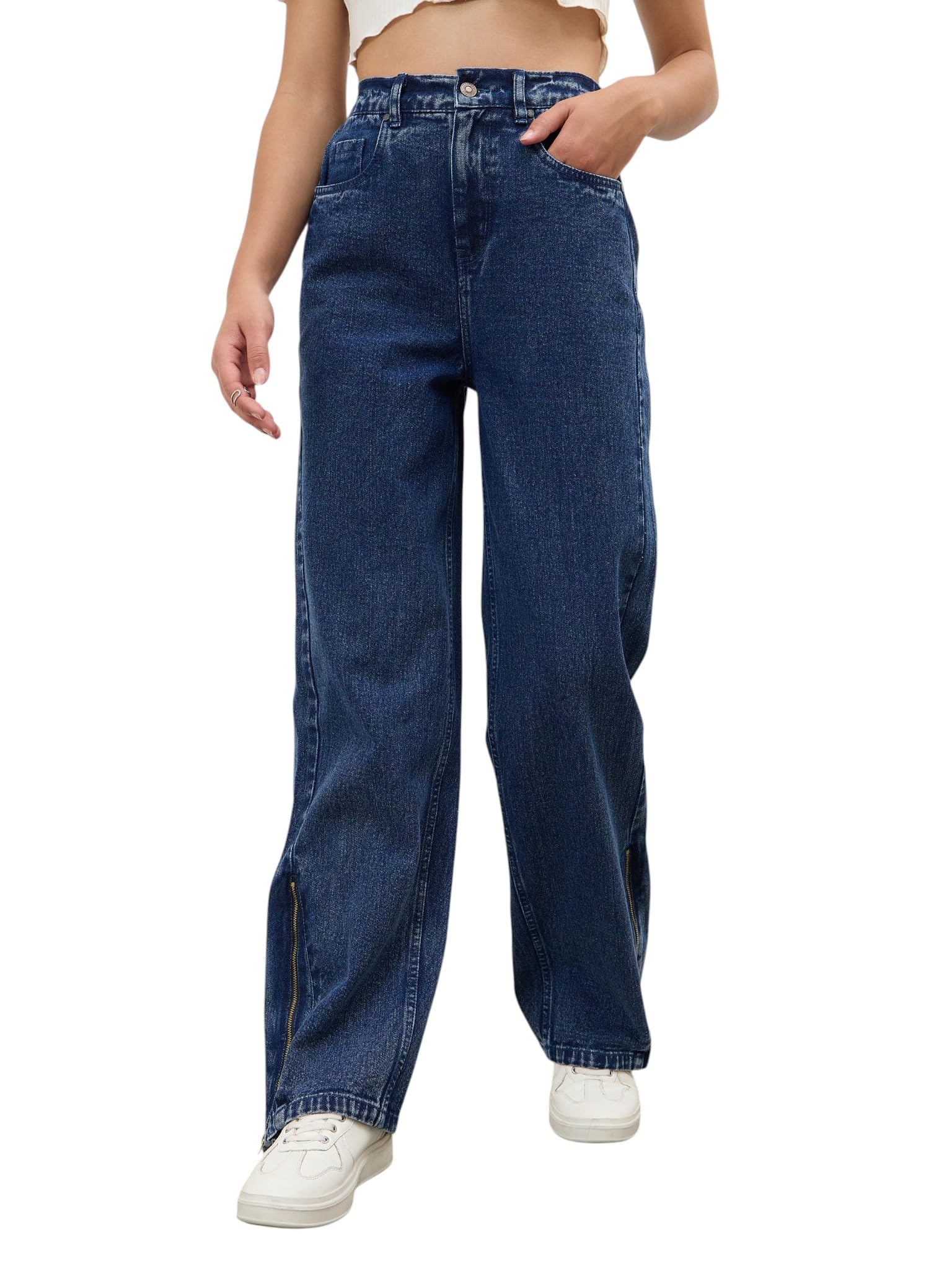 sassafras Women's Hem Zipper Straight Jeans-picture-35