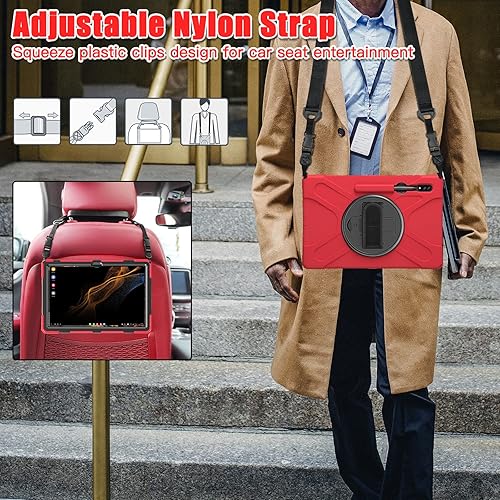 Miniatura 6 de Funda a prueba de golpes para Galaxy Tab S8 Ultra de 14.6 pulgadas 2022, funda resistente con cinturón de mano giratorio de 360, correa de hombro y