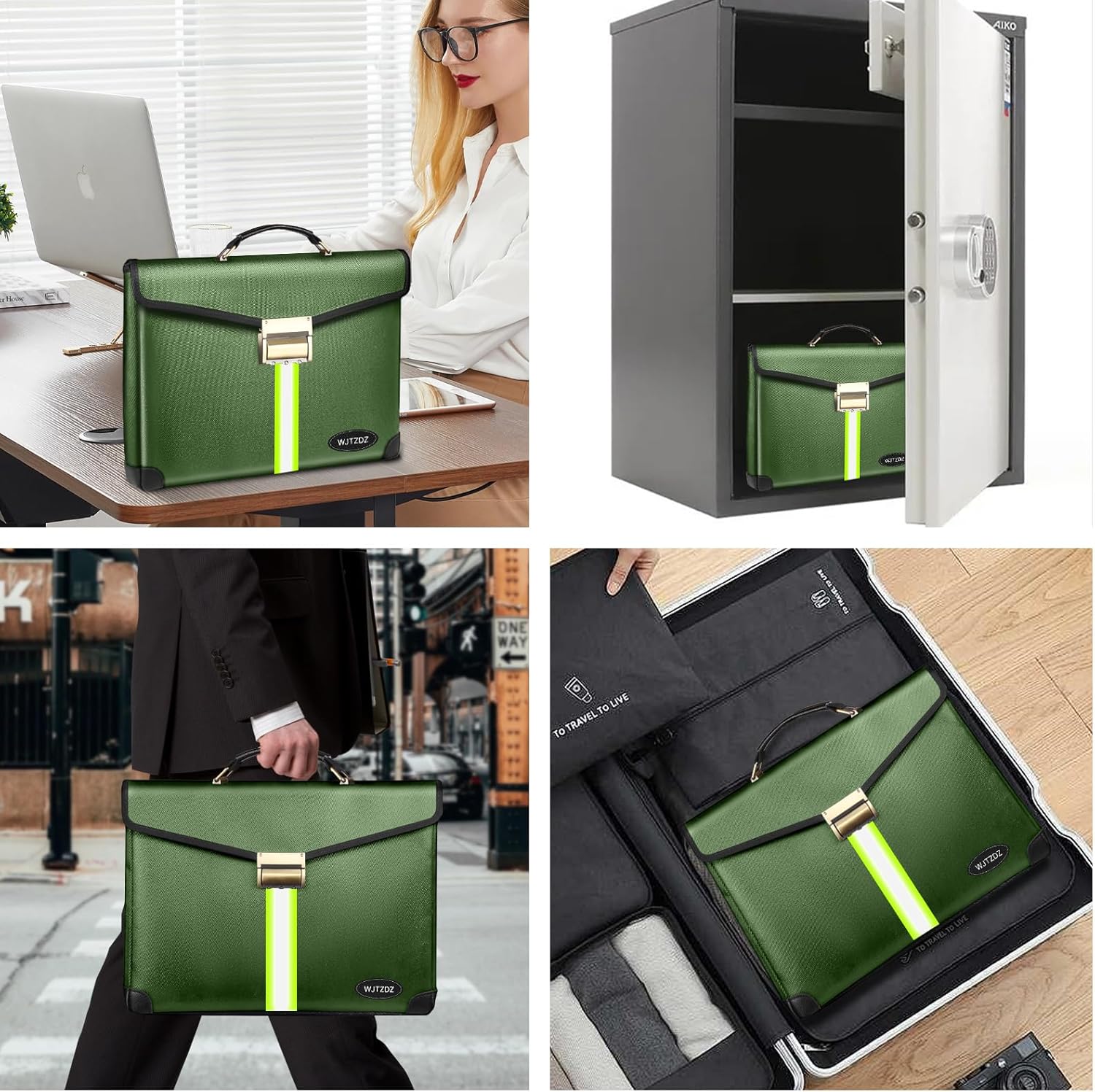 6500°F Fireproof Document Bag with Lock,Upgraded Fireproof/Waterproof Money Bag with Zipper/Reflective Strip,Storage Pouch for A4 Letter Size Document,Cash,Cell Phone,Passport