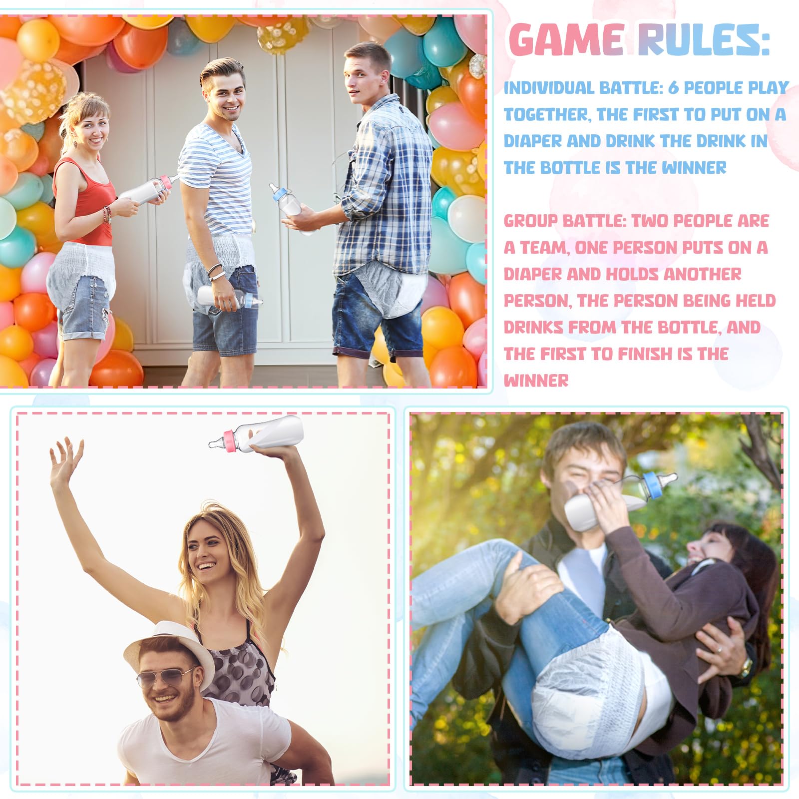 Hushee 12 zestawów zabawnych plastikowych butelek Chug Baby Shower Games Juegos Para Plastikowe butelki dla niemowląt Jednorazowe pieluchy ujawnienie płci Prezenty wyścigowe Pieluchy Feed Me Gra