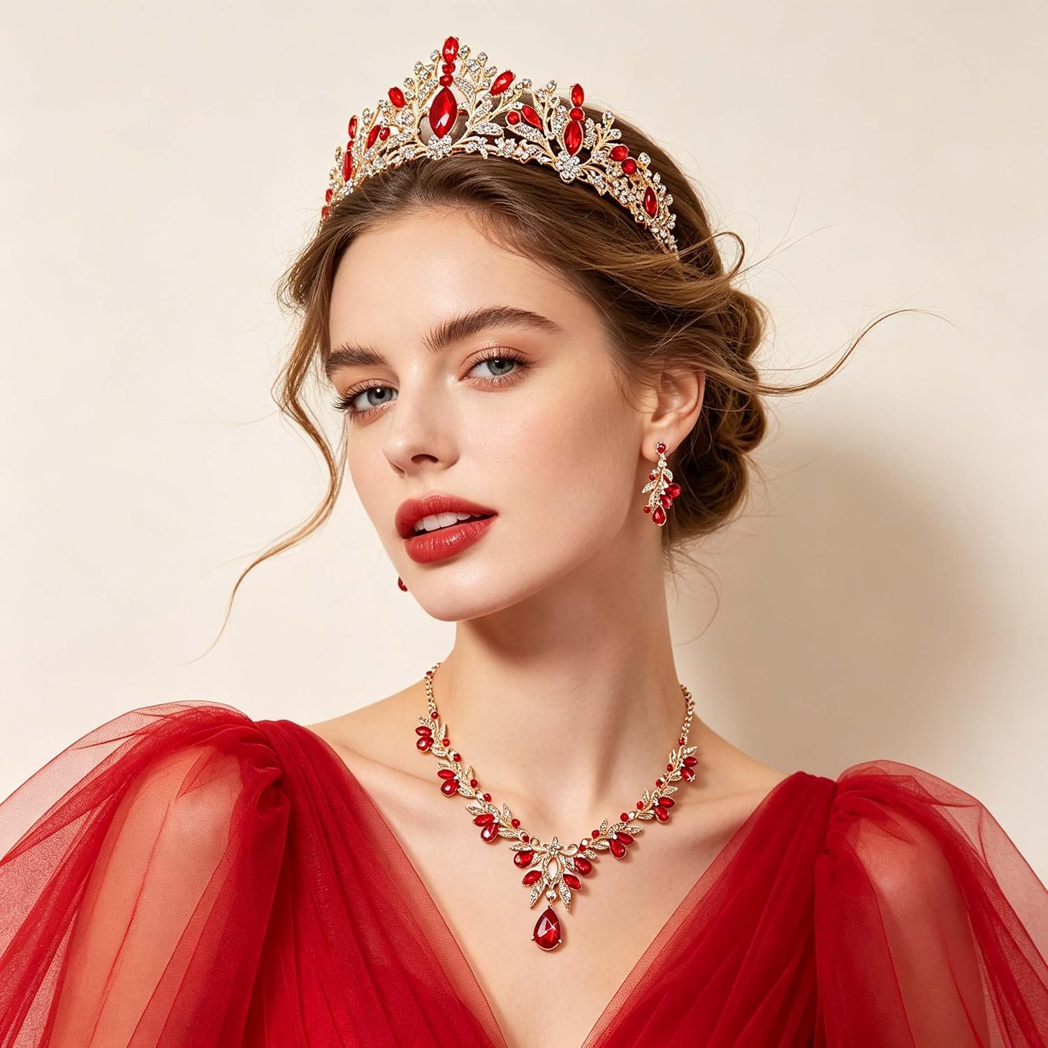 Silver/Gold Tiaras Crowns for Women,Necklace Earrings Crystal Bridal Jewelry Set For Wedding, Birthday, Quinceañera for Prom Party Cosplay （A14