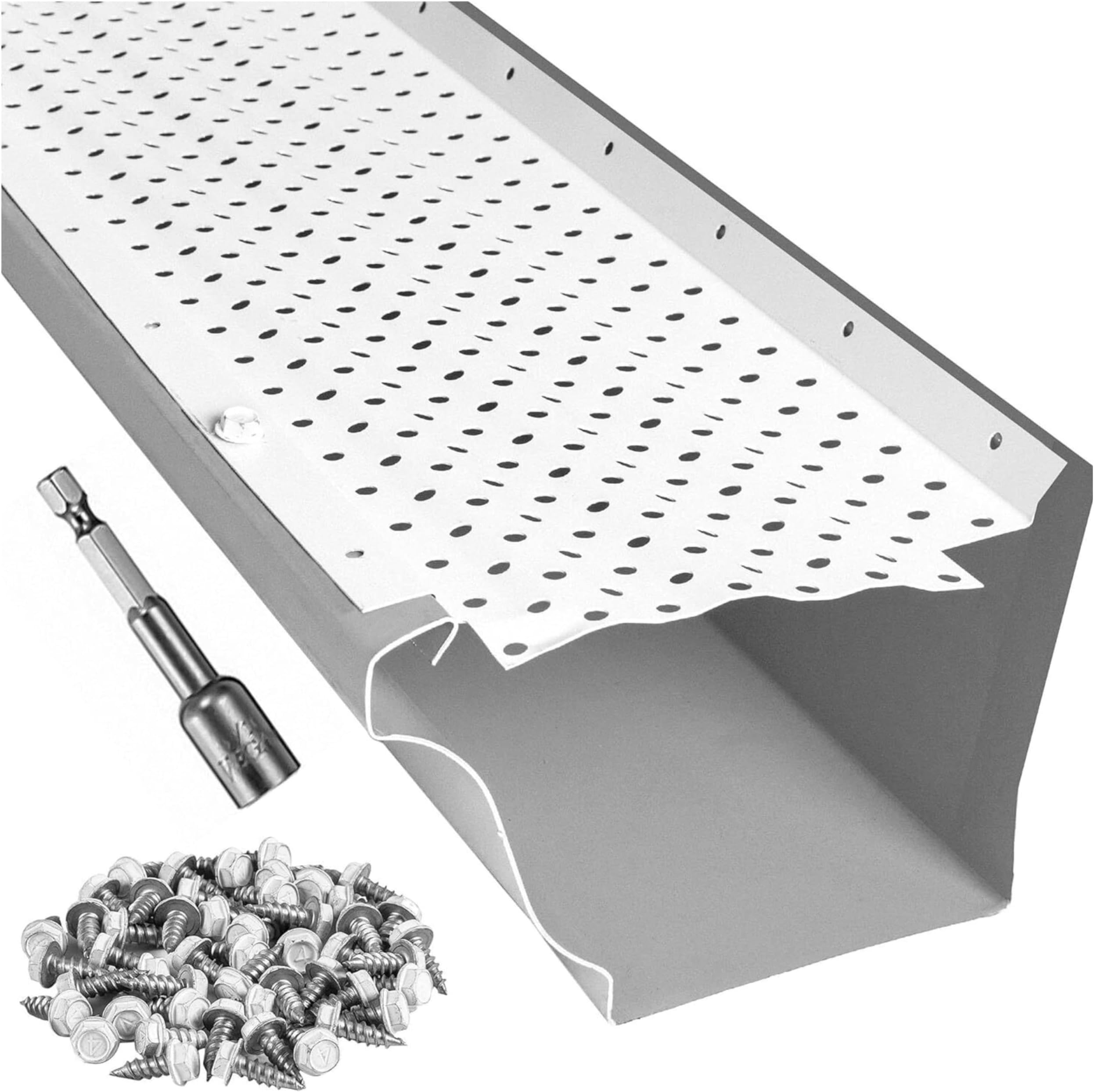 LeafTek Gutter Guards for Leaves 5" x 32' White – Heavy-Duty Premium Aluminum Gutter Cover System with Vented Raised Ridge – DIY-Friendly Leaf Guard – USA Made – Lifetime Protection