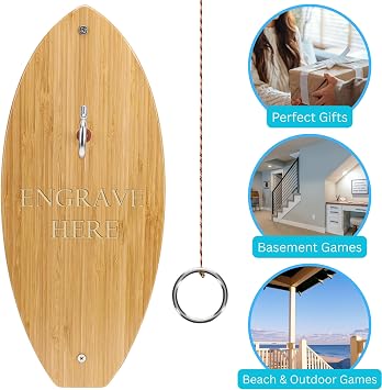 Pacific Shore Games Custom Wooden Hook and Ring Game - Outdoor Games for Adults, Ultimate Ring Toss Game, Ring Game on String for Man Caves, Bars, and Patios, Personalized Gifts