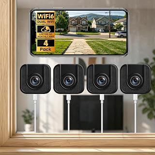 3MP Window Camera,WiFi Indoor Cameras for Home Security-4Pack Black | 2.4Ghz & 5Ghz, Color Starlight Night Vision, Anti-Glare, AI Motion Detection, Compatible with Alexa