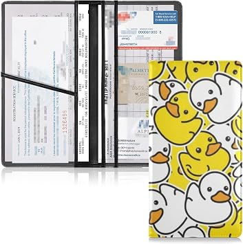 linqin Car Registration and Insurance Card Holder, Rubber Duck Yellow White Glove Box Organizer Card Document Wallet