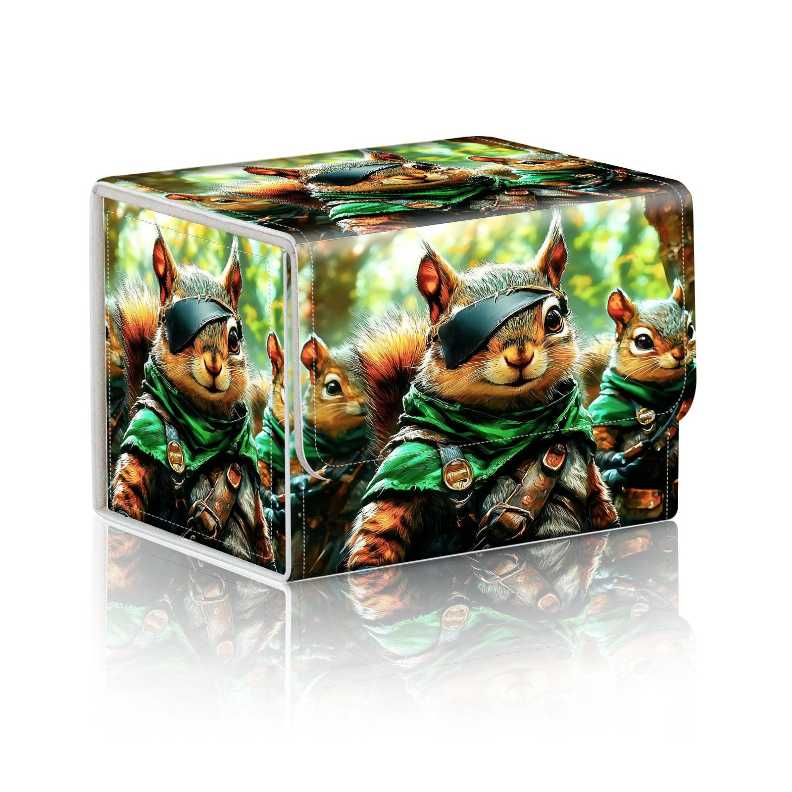 DISUOFEART Trading Card Storage Box, Holds 100+ for MTG Cards, Premium PU Leather with Magnetic Closure, Squirrel Soldiers In Forest Durable Deck Box for Magic the Gathering, Trading Card Games