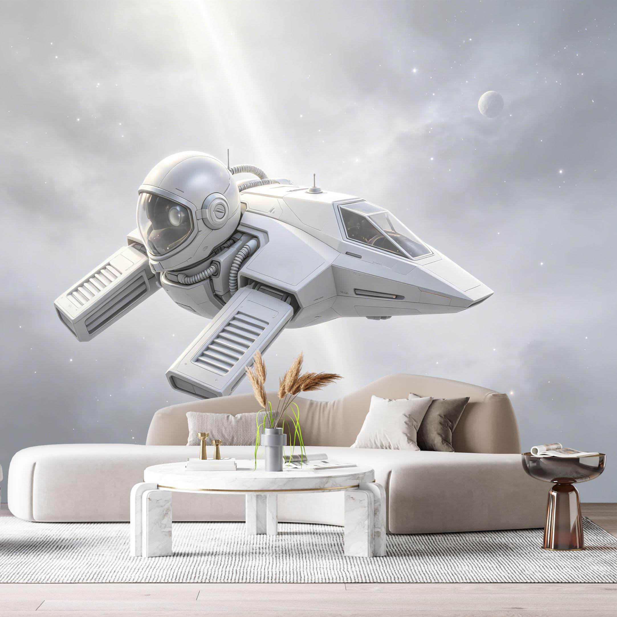Custom Size Wall Mural Futuristic Spacecraft SciFi Robot Pilot Minimalist White Armor 3D Textured SelfAdhesive Art Prints Removable Large Wallpaper Esports Room Game Room Tenant Room Studio