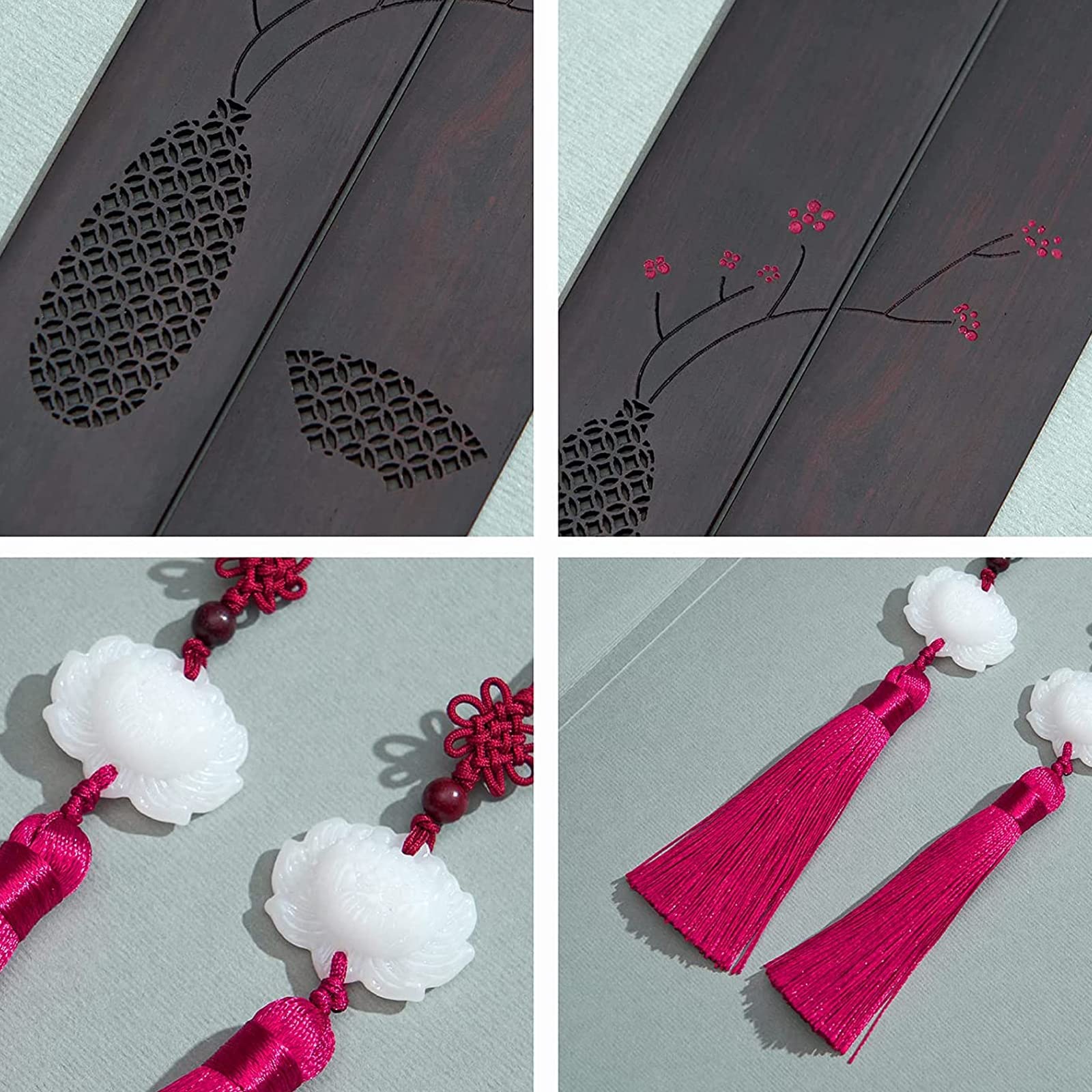 Buchmarken aus Holz, Handgefertigte Lesezeichen aus Holz mit Quaste und Anhänger im chinesischen Stil, Lotus-Pflaumenblüten(Plum Blossoms)