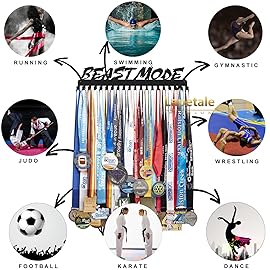 Lapetale Fashion Beast Mode Sports Race Medal Holder Hanger Display Rack Award Ribbon Organizer for Race,Running,Soccer,Gymnastic,Wrestling,Upgraded Extension Hooks Easy Install Easy to Use