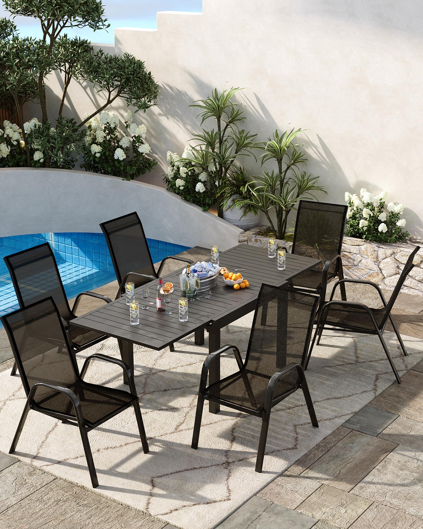 Gartenstühle 4er Set, Stapelbarer Gartenstuhl aus Textilene, Wetterbeständig und Schnelltrocknend, Terrassenstuhl Gartensessel bis 150 kg Belastbar für Garten Balkon Terrasse Outdoor