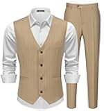 Men's Pinstripe Suit 2 Piece Vest and Pants Set Wedding Groomsmen Summer Slim Fit Formal Prom Tuxedo