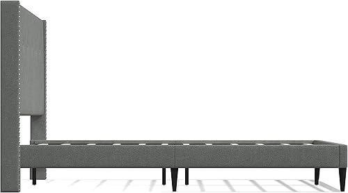 Miniatura 4 de Glenwillow Home MCM - Marco de cama con plataforma tapizada, botón con ribete de cabeza de clavo, respaldo de ala, base de colchón, no necesita