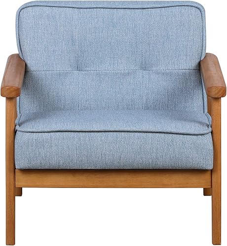 Miniatura 4 de BabyLand Sillón para niños, sofá individual para niños con estructura de madera maciza y tela de lino para regalo de niños (azul claro)