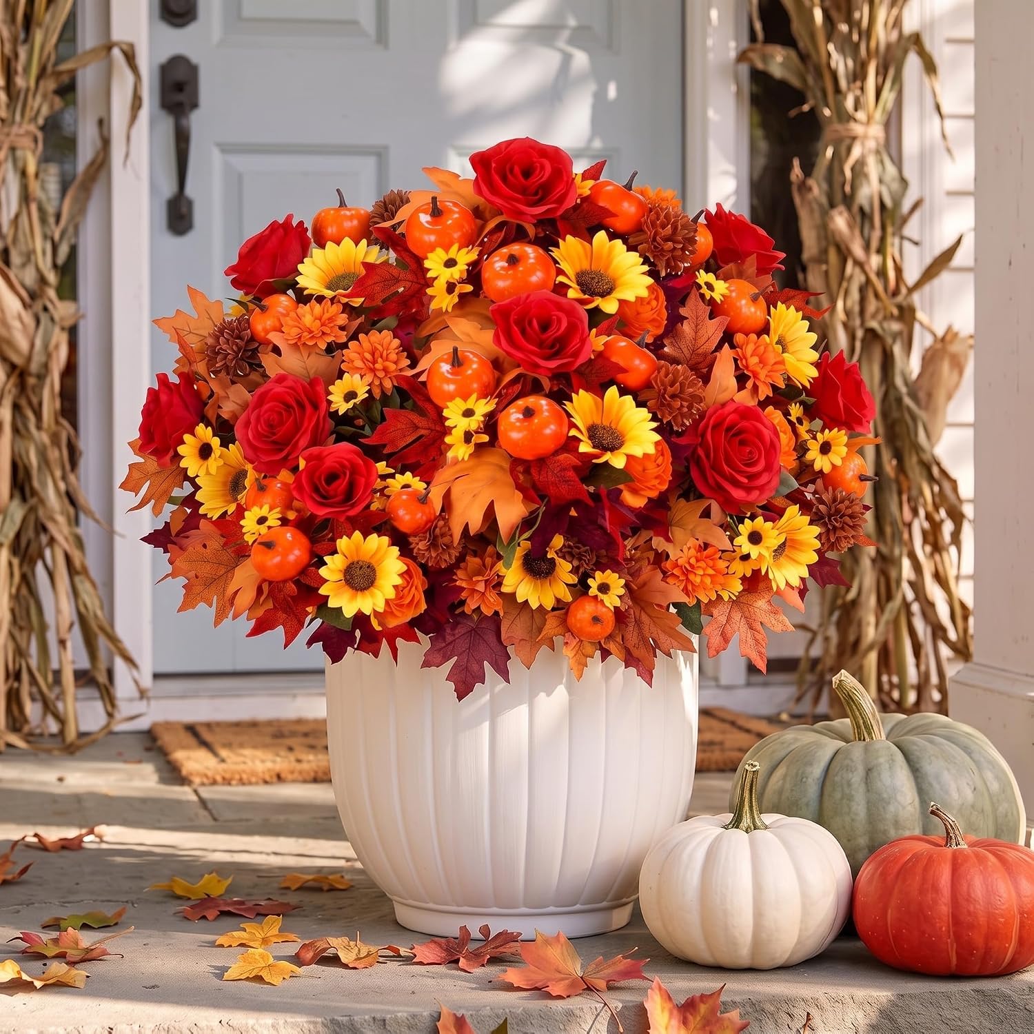 Thiccywoov 2 Bundles Artificial Fall Flower Decoration for Outdoor, Harvest