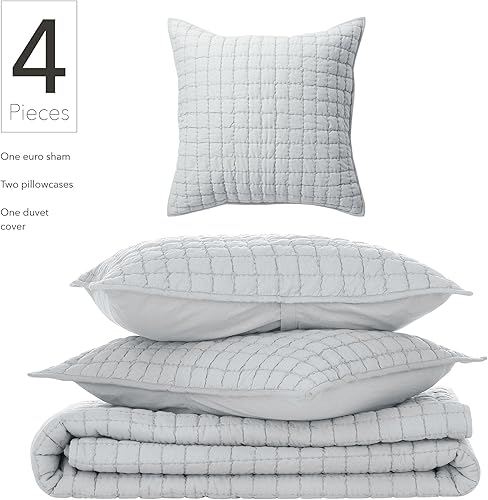 Miniatura 2 de Nate Home mDesign by Nate Berkus - Juego de edredón texturizado de algodón de 4 piezas para todas las estaciones, ropa de cama transpirable de