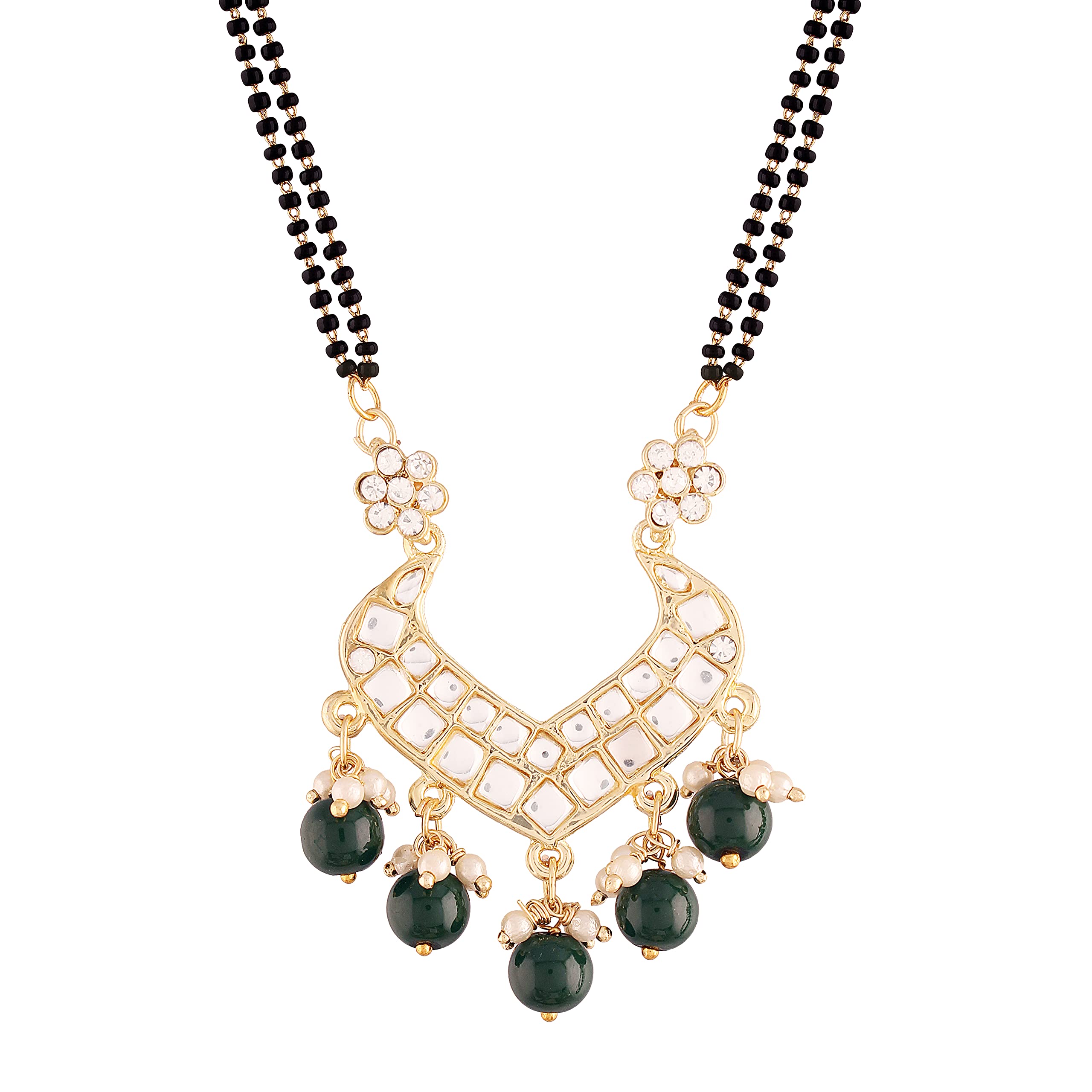 I Jewels18k Gold Plated Traditional Pearl Beads Studded Pendant with Black Bead Chain Mangalsutra for Women (D084)