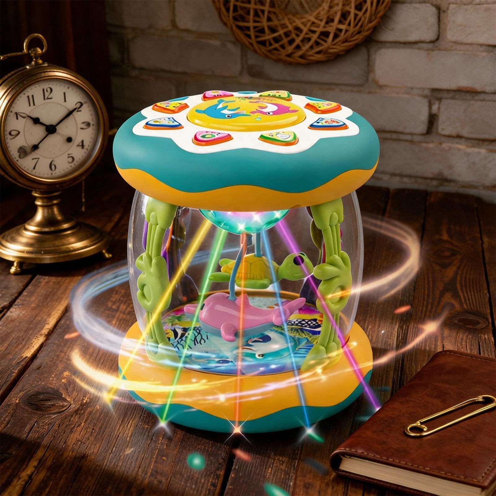 Juguetes Musicales Juego Educativo Marino con Rotación de 360° y Luces de