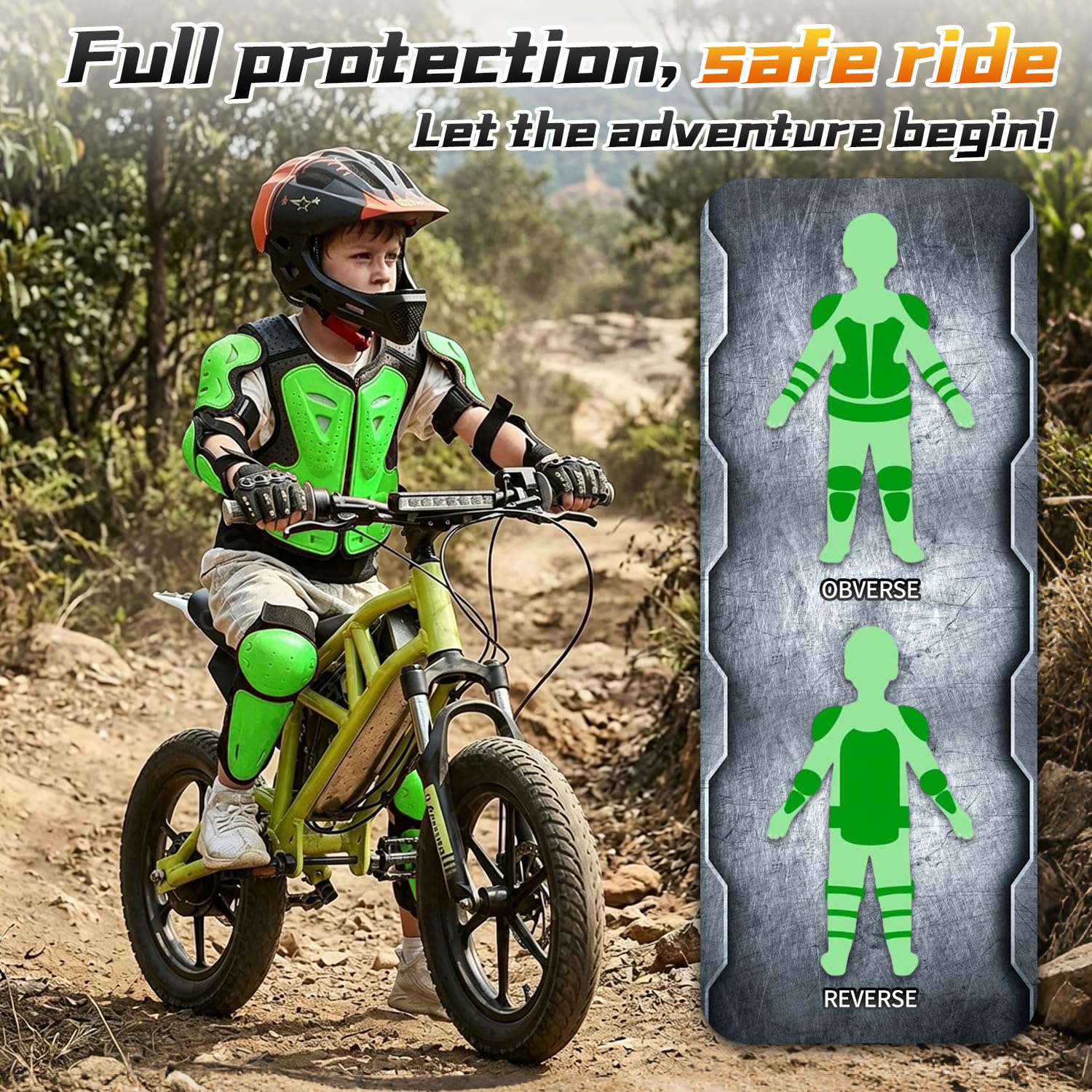 Protezione Pettorale Bambino – Set Protezioni Motocross Regolabile con Paraschiena, Ginocchiere e Gomitiere per MTB, BMX, Dirt Bike, Skate, Monopattino