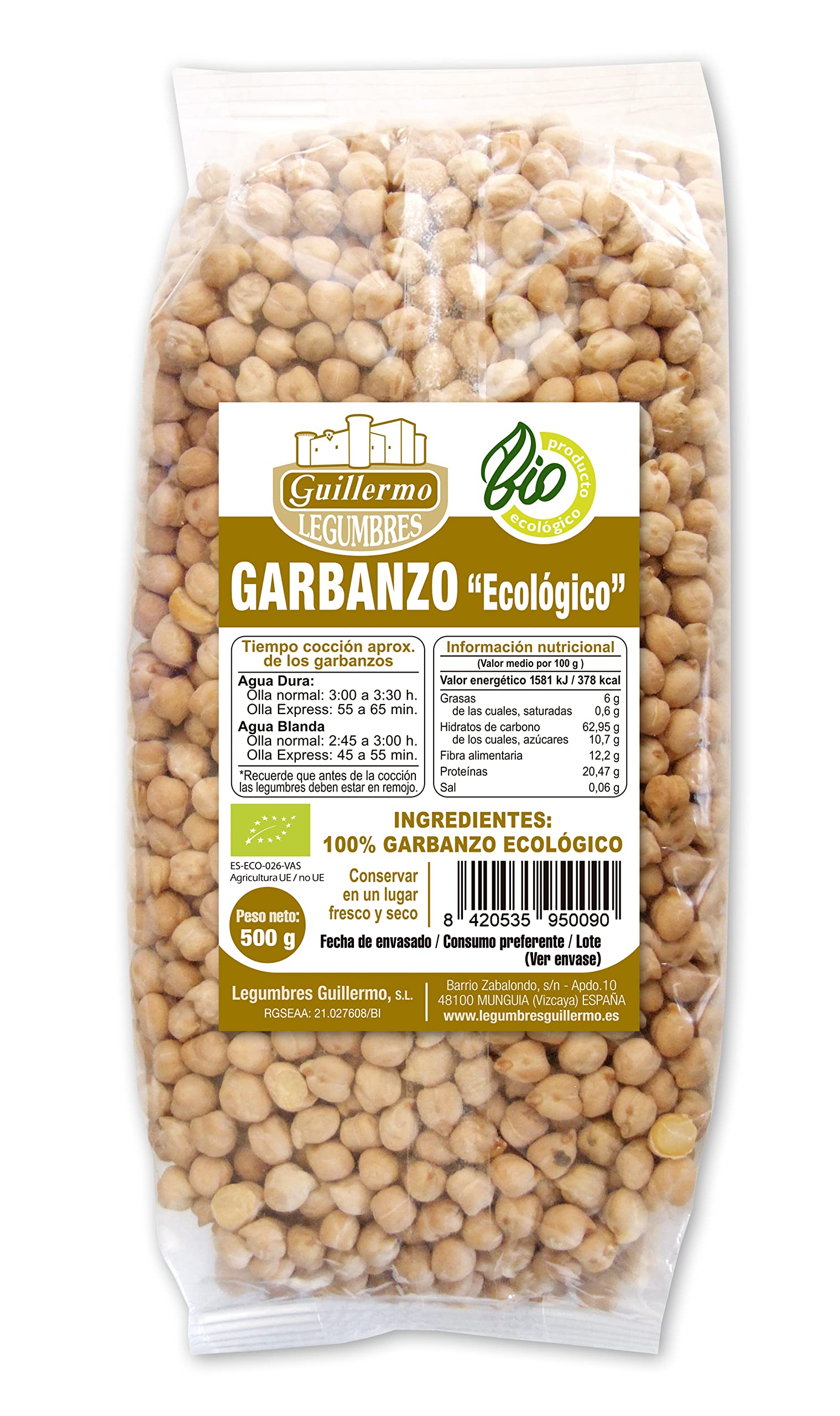 Garbanzo pedrosillano BIO 500g ecológico fuente de energía lenta absorción ácido oleico