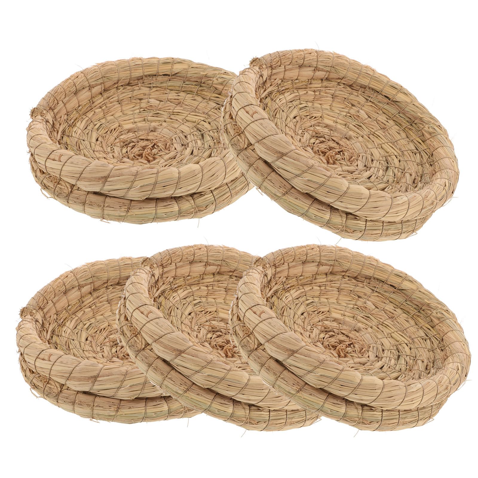 Kichvoe 5 Stück-Pack Handgewebte Strohnester aus Beige Stroh für Kaninchen und Hühner Robust Leicht zu Reinigen Schlafbett für Kleintiere im Außengehege