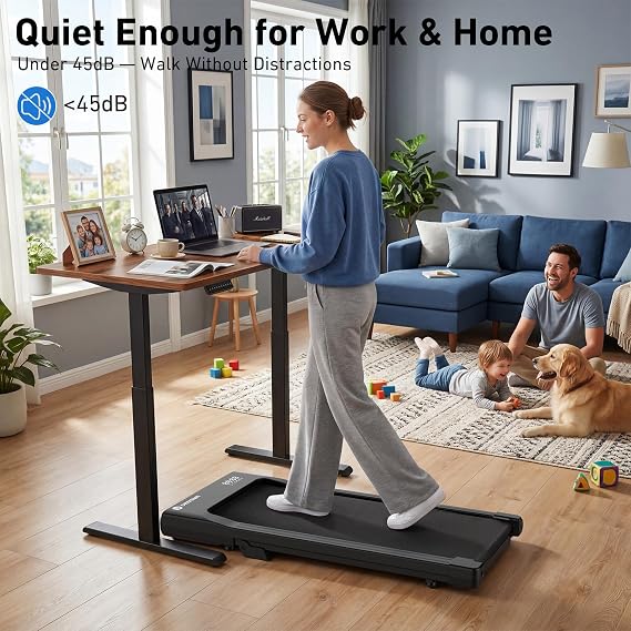 DeerRun Walking Pad Treadmill with Incline, Under Desk Treadmill for Home