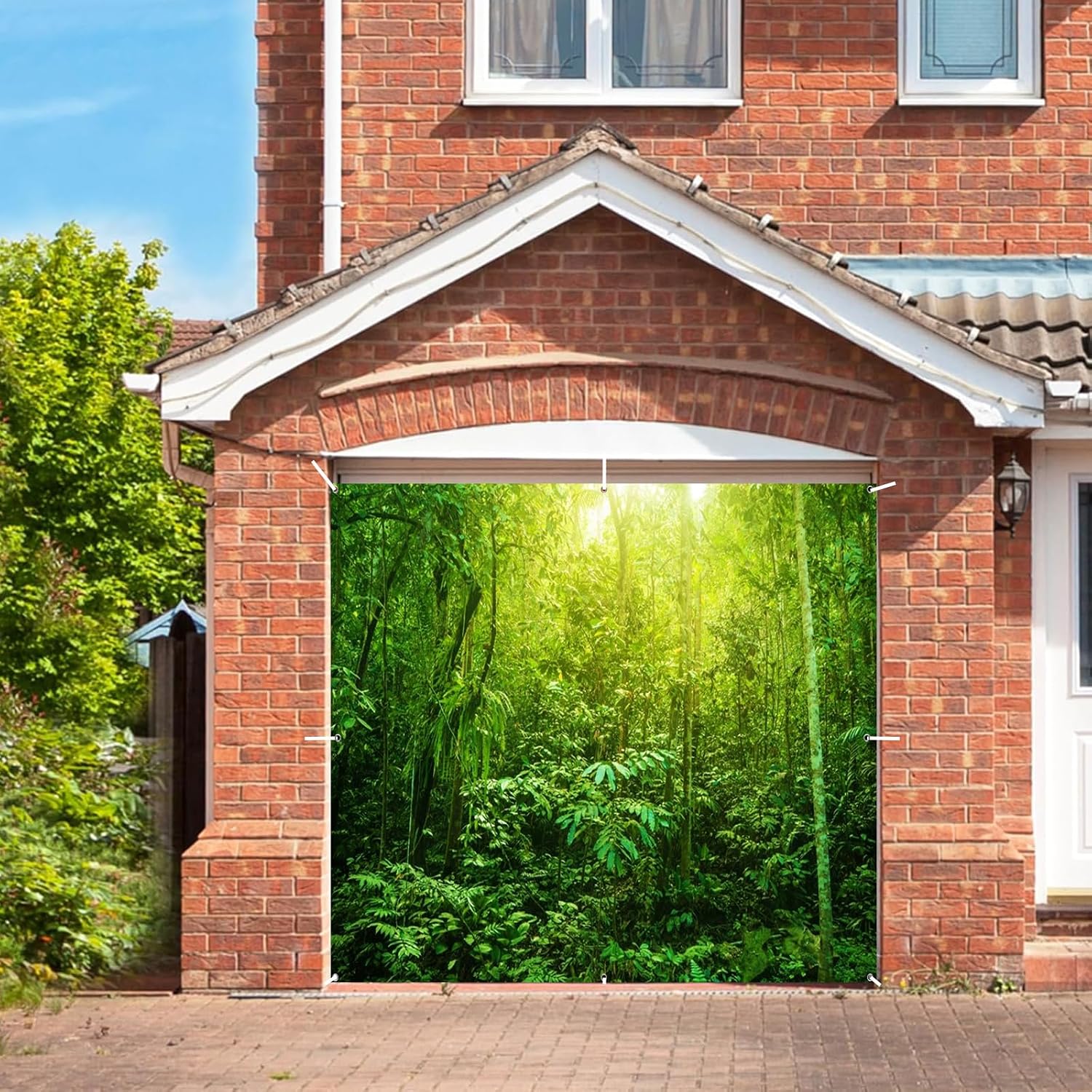 Spring Green Forest Garage Door Cover Banner Decorations Backdrop 7x8ft Green Jungle Wonderland Rainforest Garage Door Cover Decorations Birthday Party Outdoor Picnic Garage Door Decorations