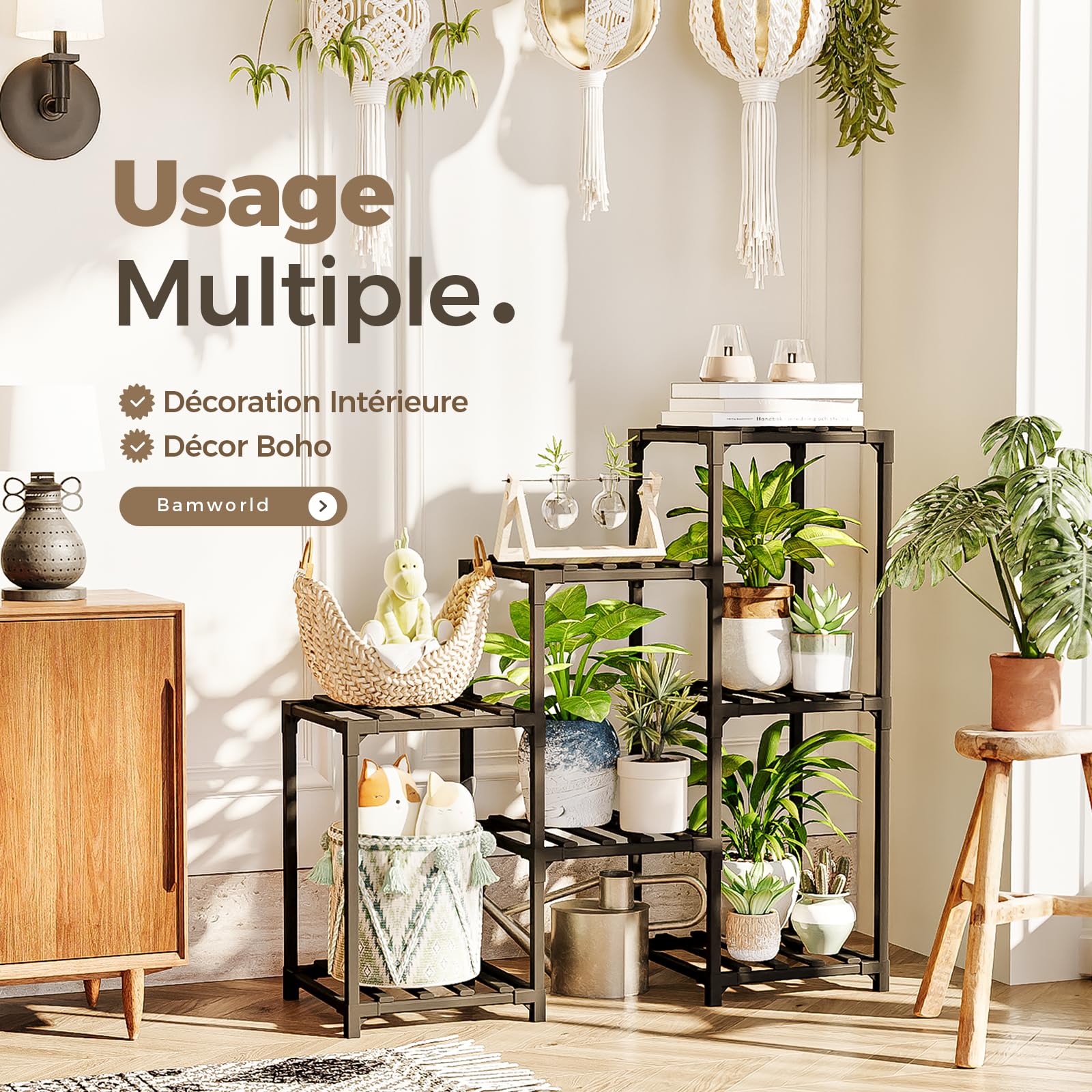 Support à Plantes 3 étages En Métal Noir - Idéal Pour Salon, Balcon Ou Chambre - 13