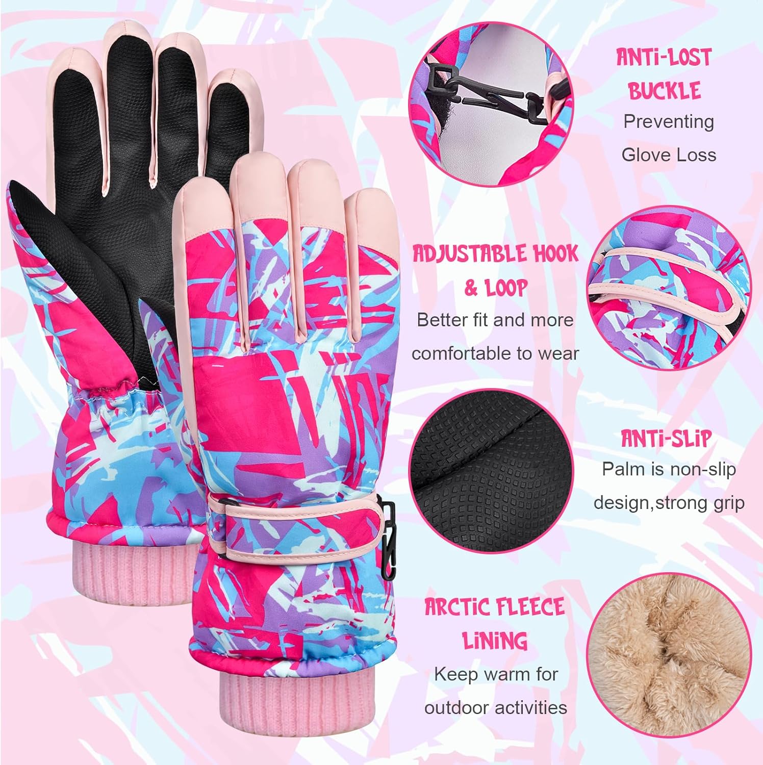 Kids Snow Gloves Ski Winter Gloves for Girls Boys, Waterproof Snowboard Gloves with Touchscreen for 8-15 Years - Image 6