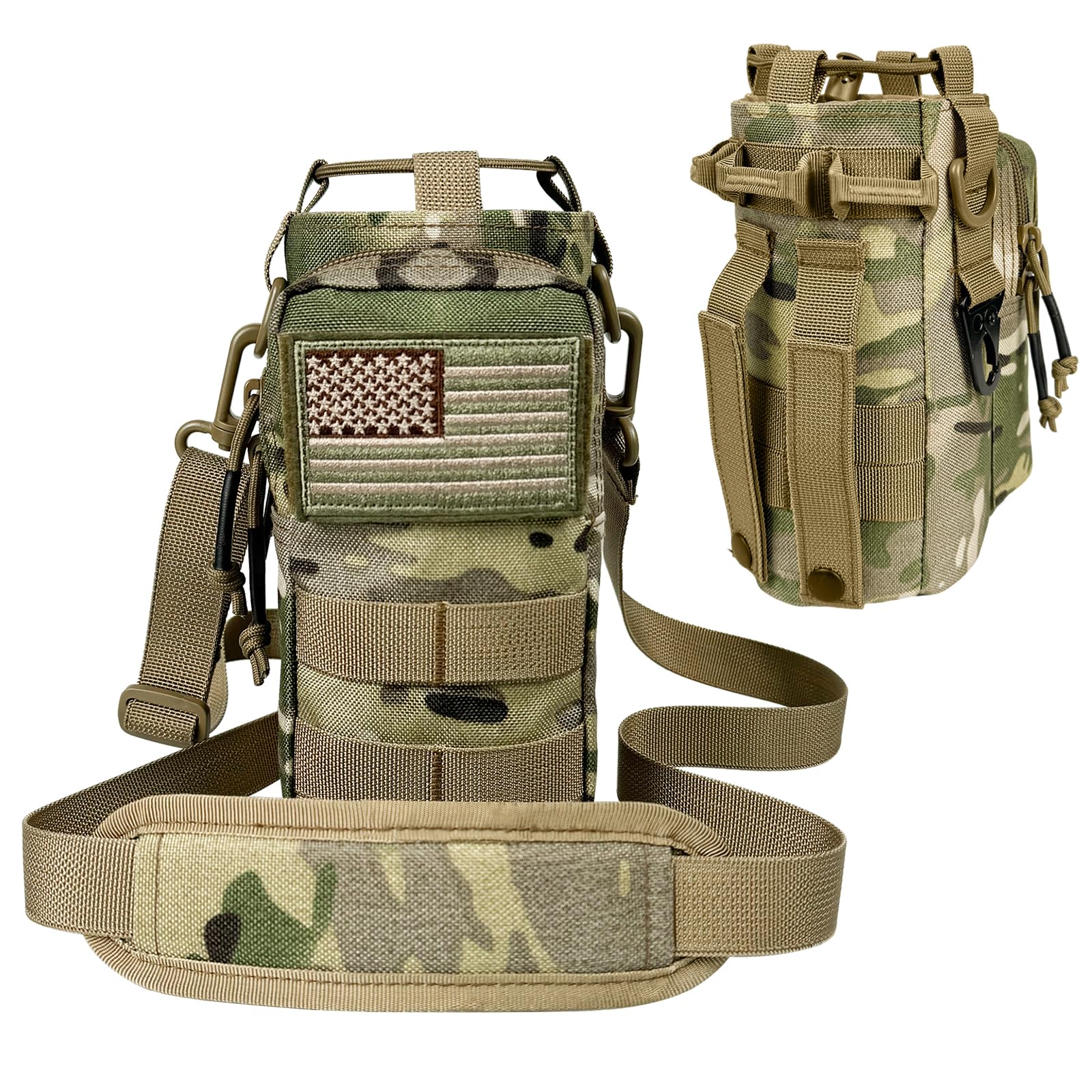 Water Bottle Holder with Strap - Tactical Insulated Water Bottle Sleeve with MOLLE System Water Bottle Cover Cross-Body Pouch for Walking Hiking Camping Gym 32oz&40oz