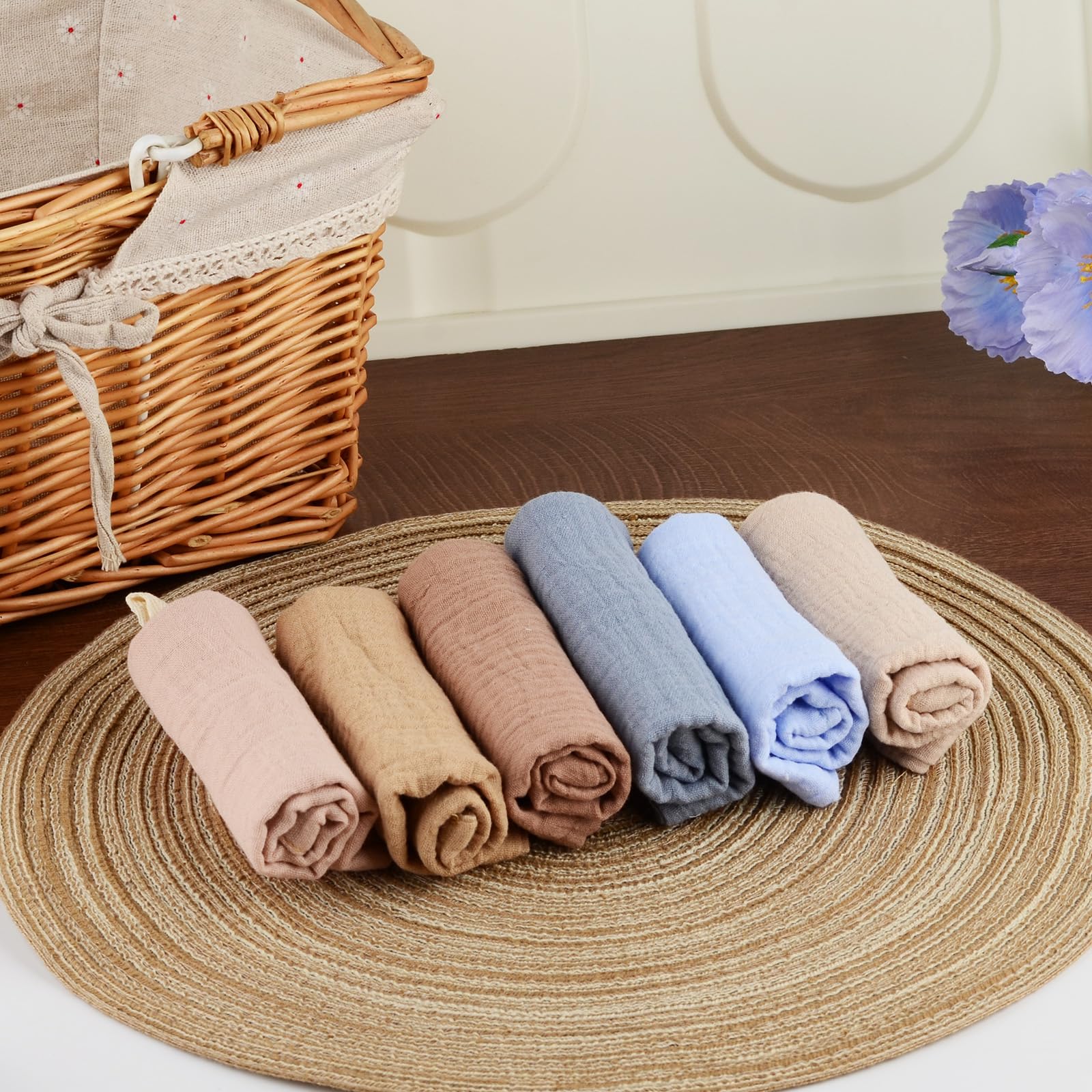 DASHUAIGE 12 Pack Baby Muslin Squares Baby Muslin Cloths Washcloths Natural Cotton Baby Wipes Baby Essentials for Newborn Baby Wiping Bathing Feeding - Image 3