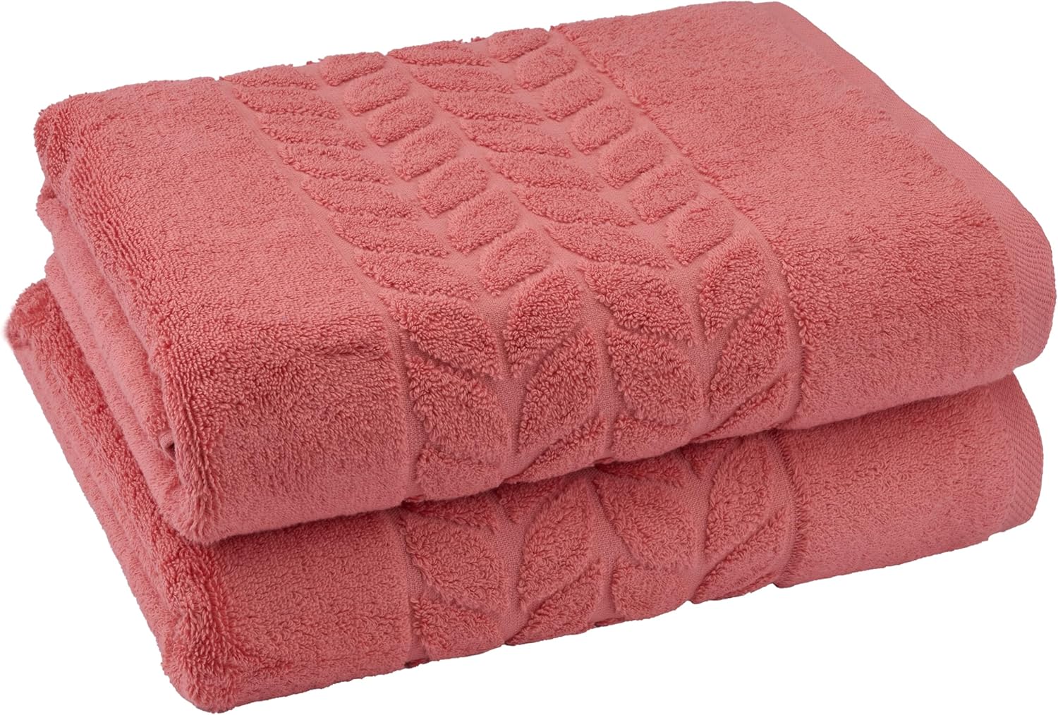 BAGNO MILANO Organic Turkish Cotton Bath Towels, Hand Towels Luxury Jacquard Collection, Certified Organic Cotton Towel Set (Coral Red, 2 Pcs Bath Towel Set)