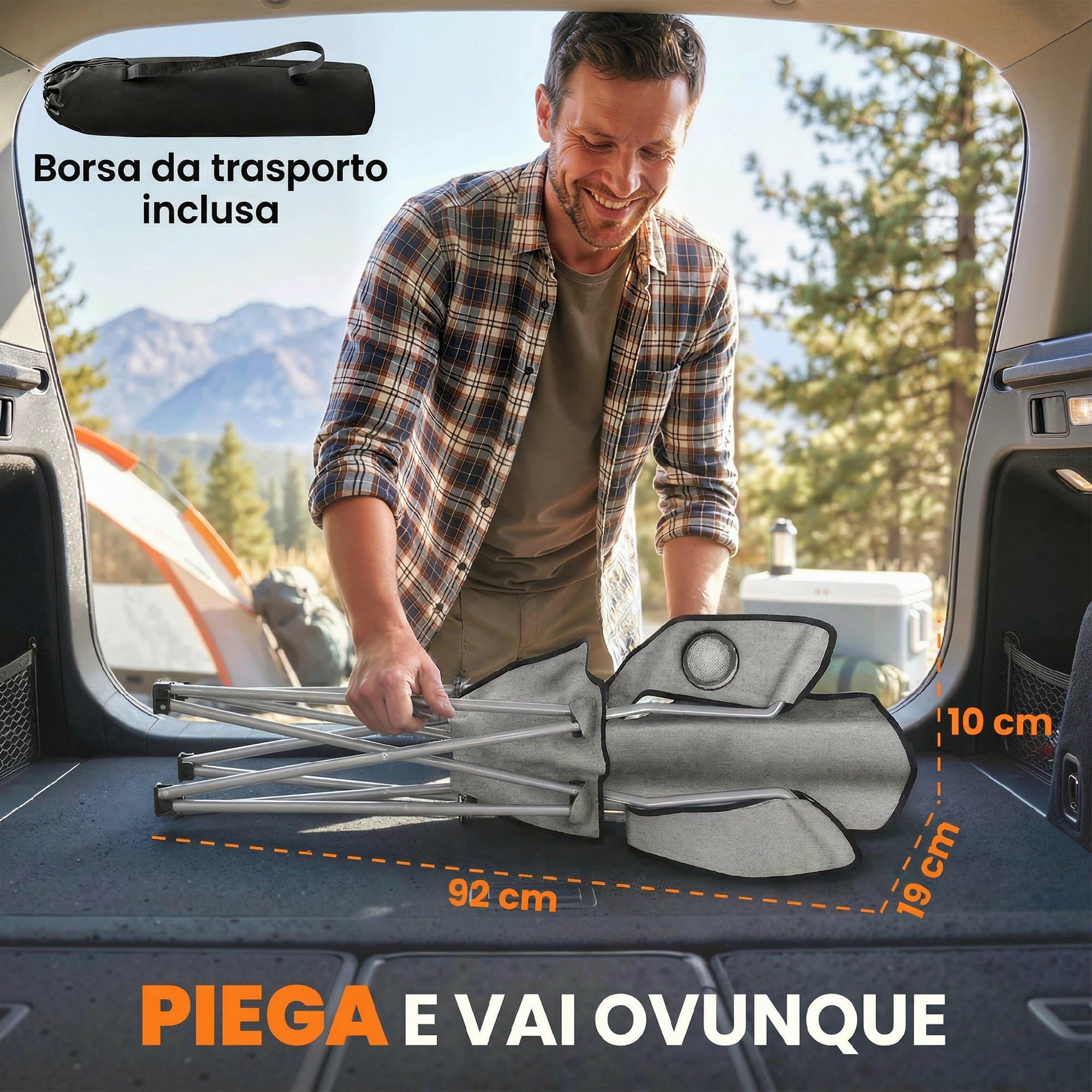 Outsunny Set di 2 Sedie da Campeggio Schienale Alto Spiaggia Grigio | Borse di Trasporto, Sedie Pieghevoli Portatili, Portabicchieri, Metallo e Tessuto Oxford, per Esterni Picnic Giardino