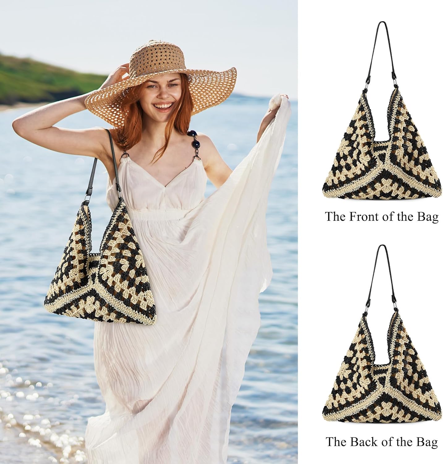Beach Tote bag Summer Beach Bag for Women Aesthetic Mesh Tote Bag Hippie Bag Knit Bag - Image 2