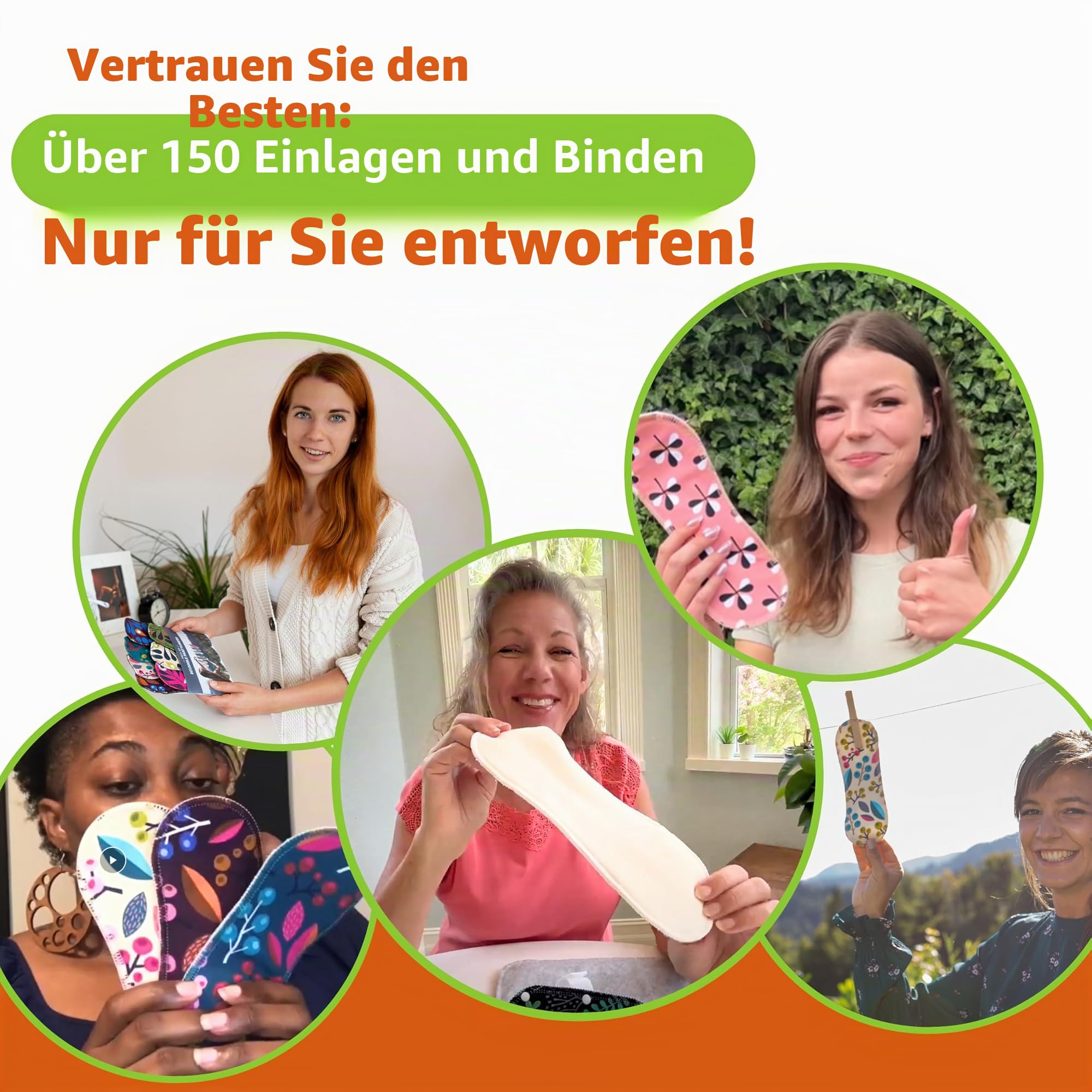 Made in EU – Waschbare Stoffbinden aus Bio-Baumwolle, saugstark für starke Tage & Inkontinenz (6er Set L+XL) – Dünn, atmungsaktiv & mit sicherem Halt; wiederverwendbare Periodenbinden für Frauen