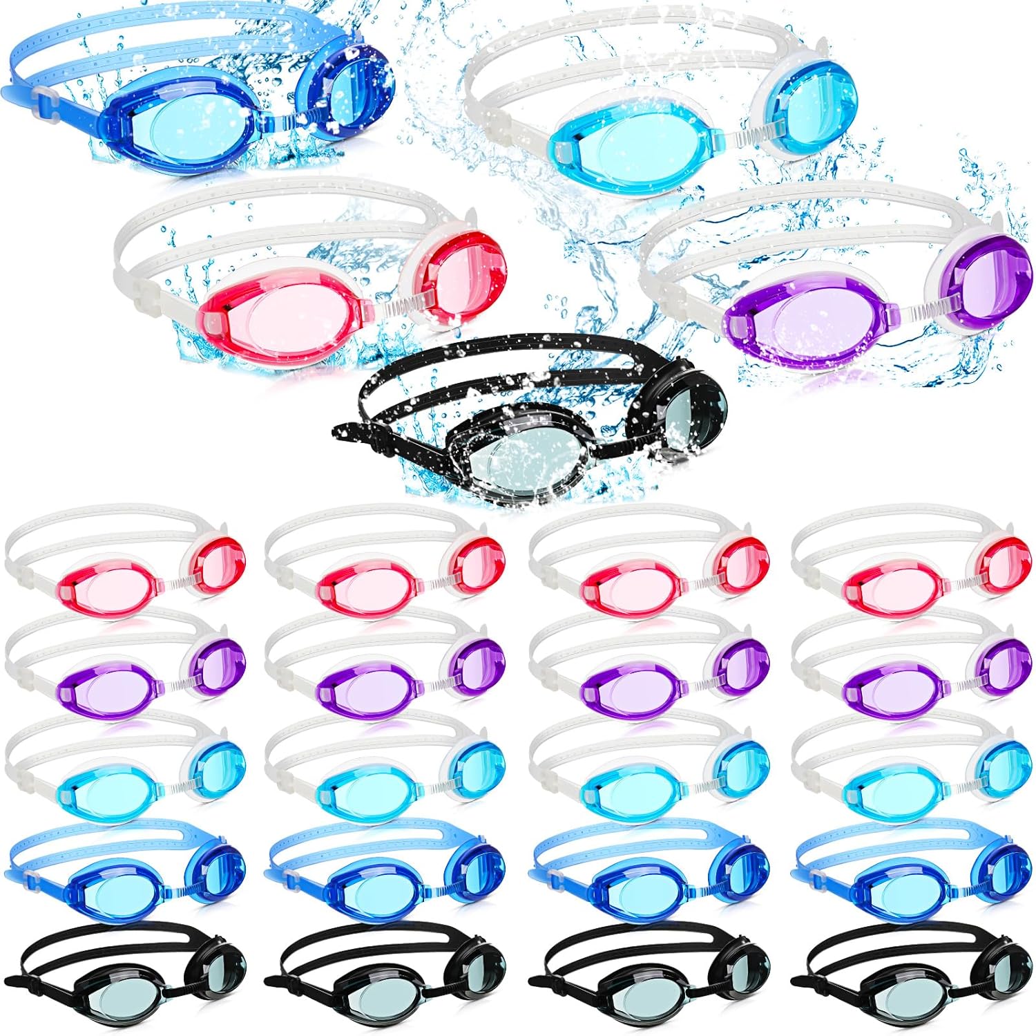 Macarrie 30 Pcs Kids Swim Goggles Bulk Child Swimming Goggles Gifts for Boys Girls Toddler Pool Surfing Diving (Blue, Pink, Purple, Black, Lake Blue,Fashion)