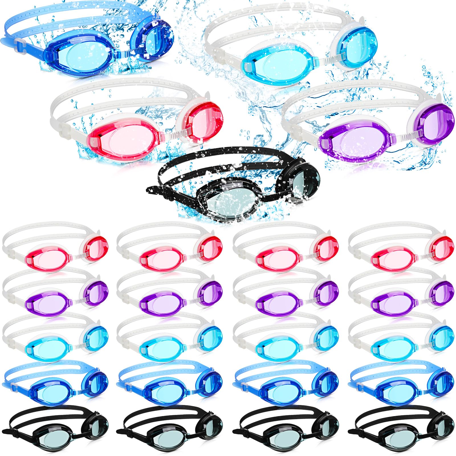 Macarrie 40 Pack Kids Swim Goggles Bulk No Leaking Swimming Goggles with Ear Plugs Swim Glasses for Teen Aged 5-14(Classic Color)