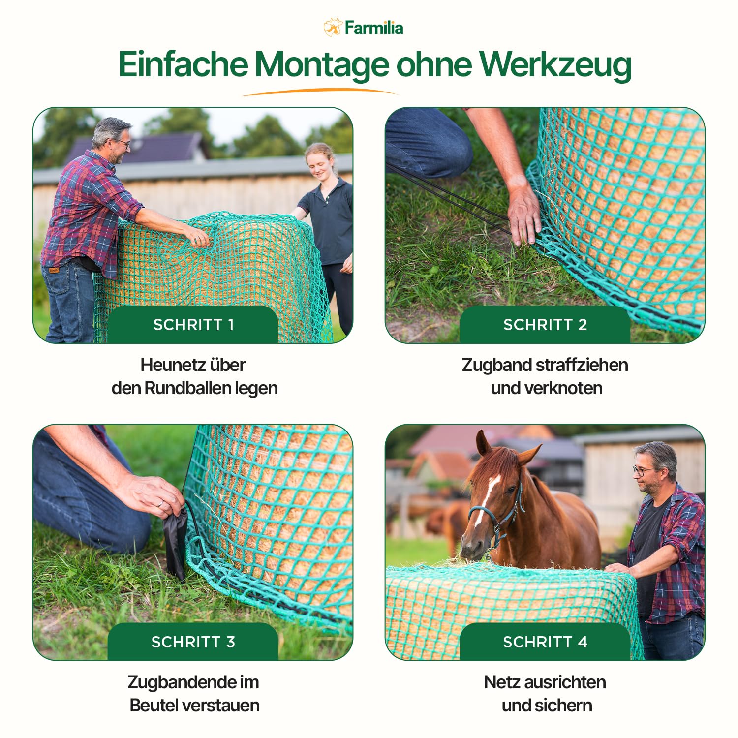 Heunetz für Pferde - Robustes Rundballennetz UV-geschützt wetterfest 45x45mm Maschen