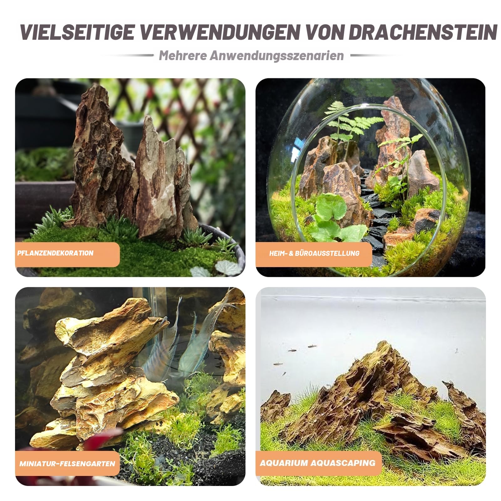 Unocho Dragon Stone Aquarium Steine 2,25kg Seiryu Stein für Aquarien Landschaft Modell Fischbecken Terrarium Vivarium Paludarium Amphibien Gehege(5-10 cm)