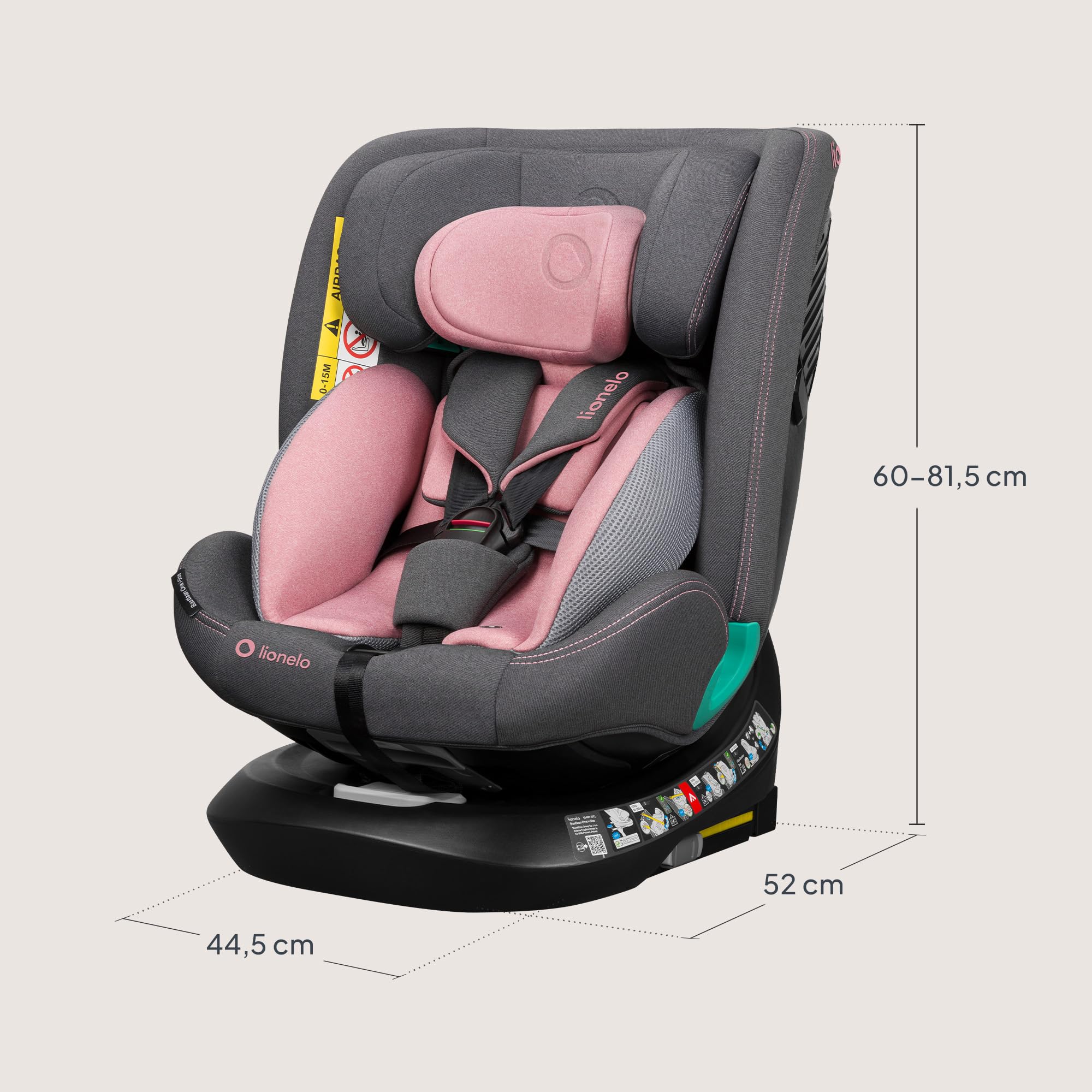 LIONELO Bastiaan i-Size Fotelik Samochodowy Obrotowy 360o dla Dzieci 0-36kg od 40-150 cm, Montaż Przodem i Tyłem, ISOFIX Pas TopTether, Pełna Regulacja Ochrona Boczna