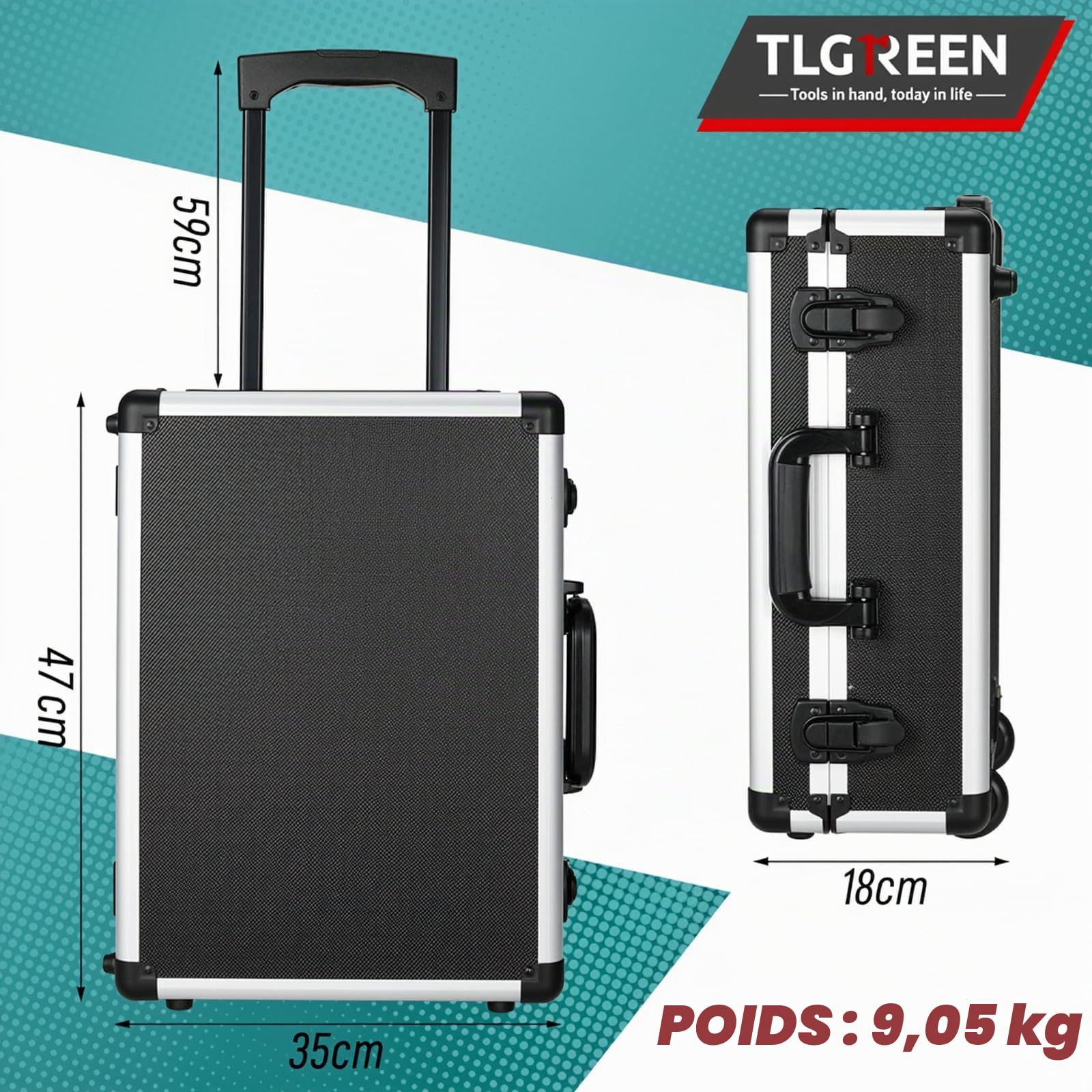 TLGREEN Mallette à outils 128 pièces remplie avec fonction trolley - Boîte à outils - Mallette à outils mobile pour bricolage, artisanat, maison, réparation automobile, atelier
