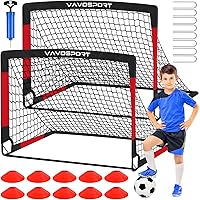 VAVOSPORT Kids Soccer Goals Backyard Set - 2x 4x3ft Pop Up Portable Nets, Ball, Pump, Cones - Toddler Training Ages 3-12