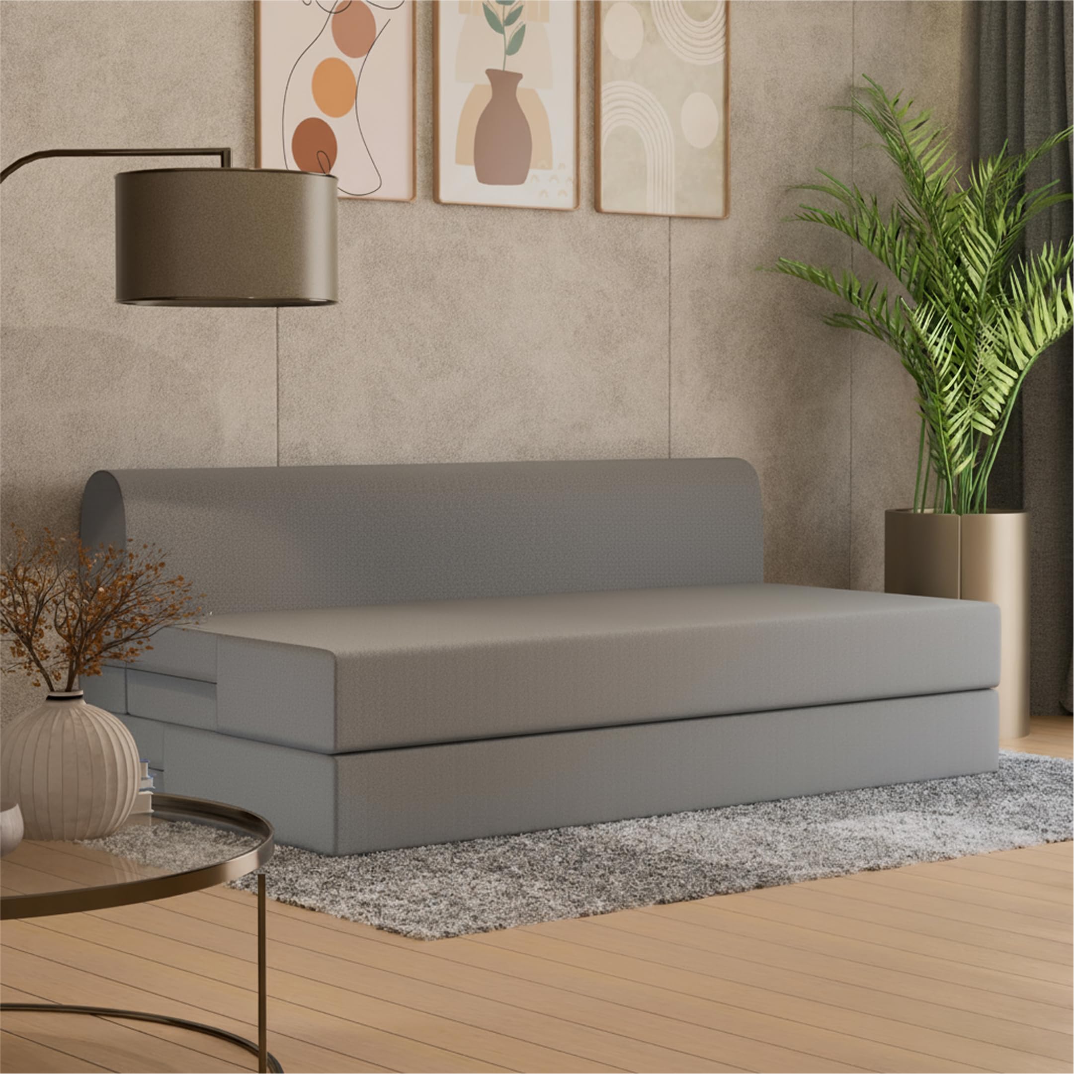 SleepyHug FoldPRO Sofa-Cum-Bed | 3-in-1 Convertible Sofa, Lounger & Bed | TouchSense Technology | High-Resilience Foam | Lightweight & Compact | 3-Seater | Double Bed | Grey, 1-Year Warranty